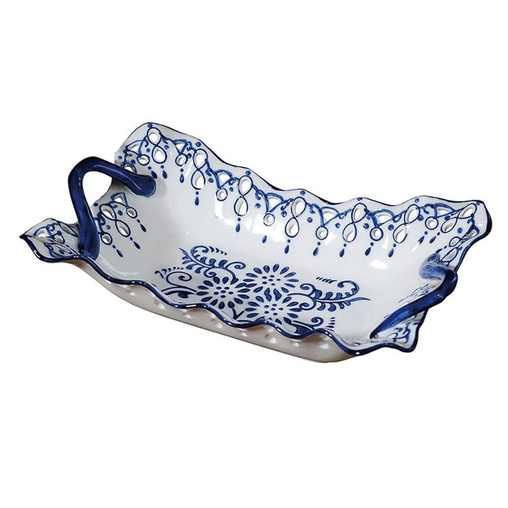 Aoibox  Hand Painted Blue and White Porcelain Ceramic Serving Bowl Decorative Fruit Basket Dish for Salad Snack
