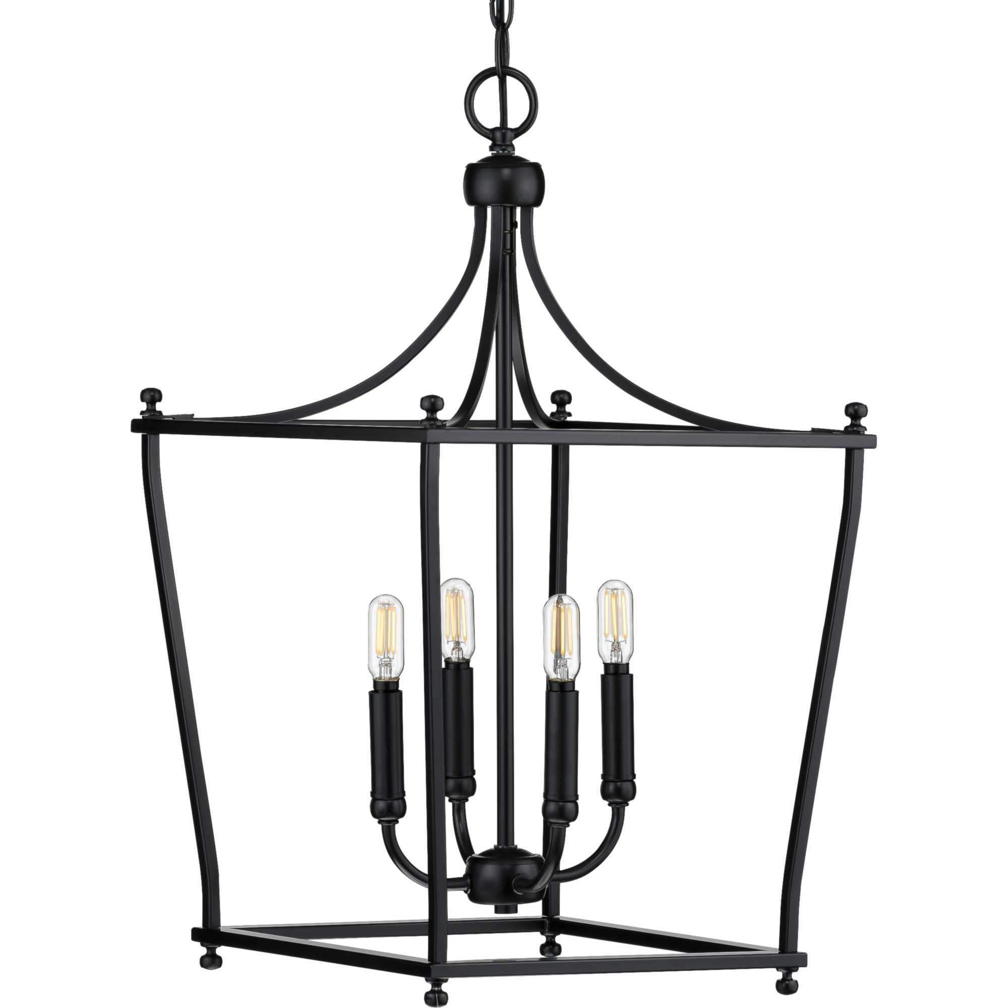 Progress Lighting Parkhurst 3-Light Matte Black Traditional Lantern Medium Hanging Pendant Light