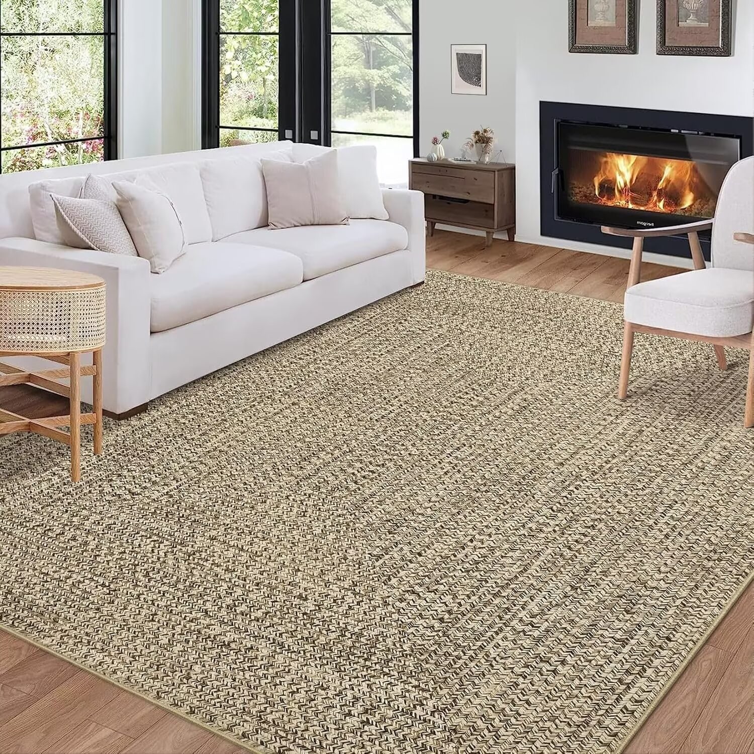 Garvee YXY-LO-PHO-16JHDATH 10 x 13 (ft) Loomed Polyester Beige Rectangular Indoor Solid Mid-Century Modern Machine washable Area rug