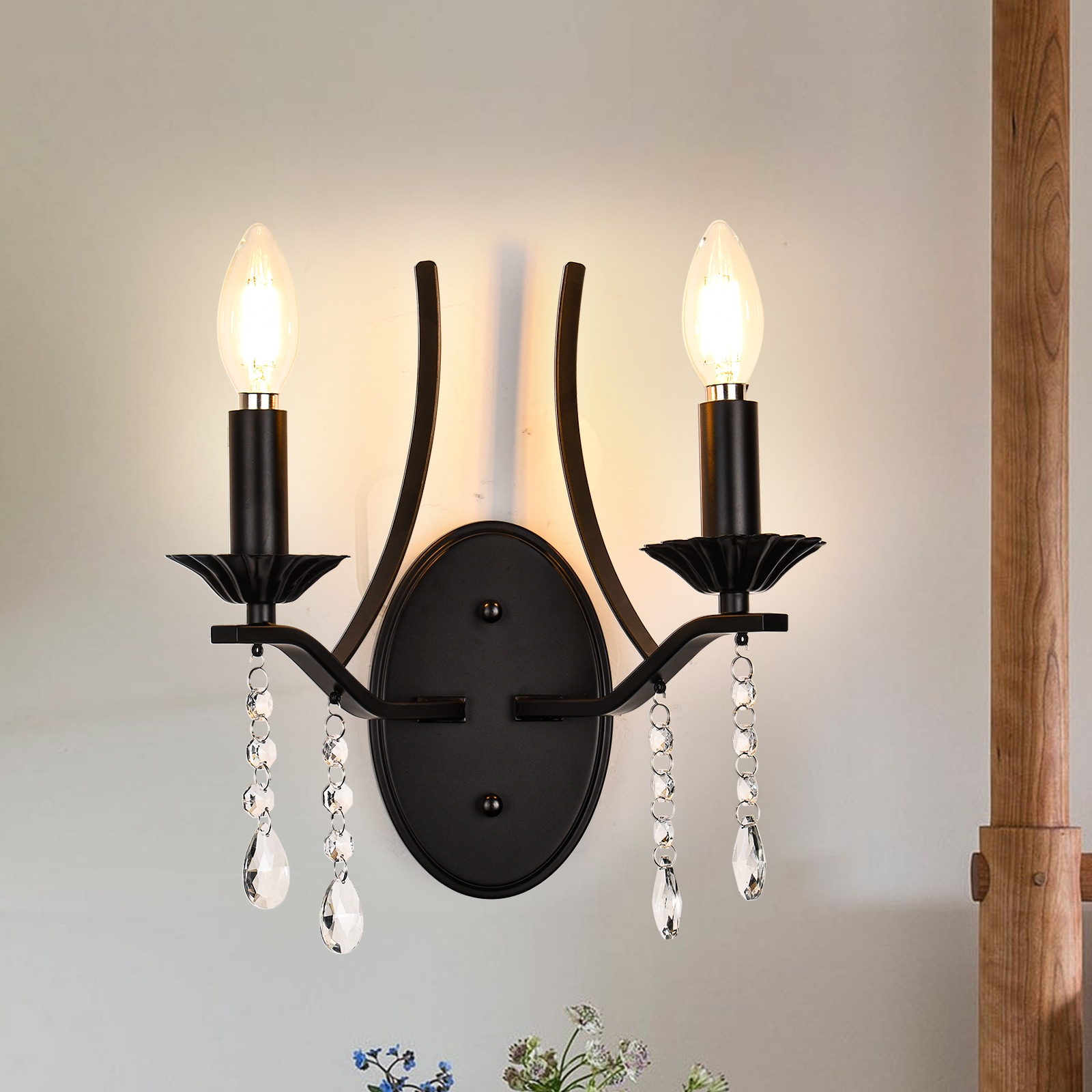 GZJunYo 11.2-in W 2-Light Matte Black Vintage Wall Sconce