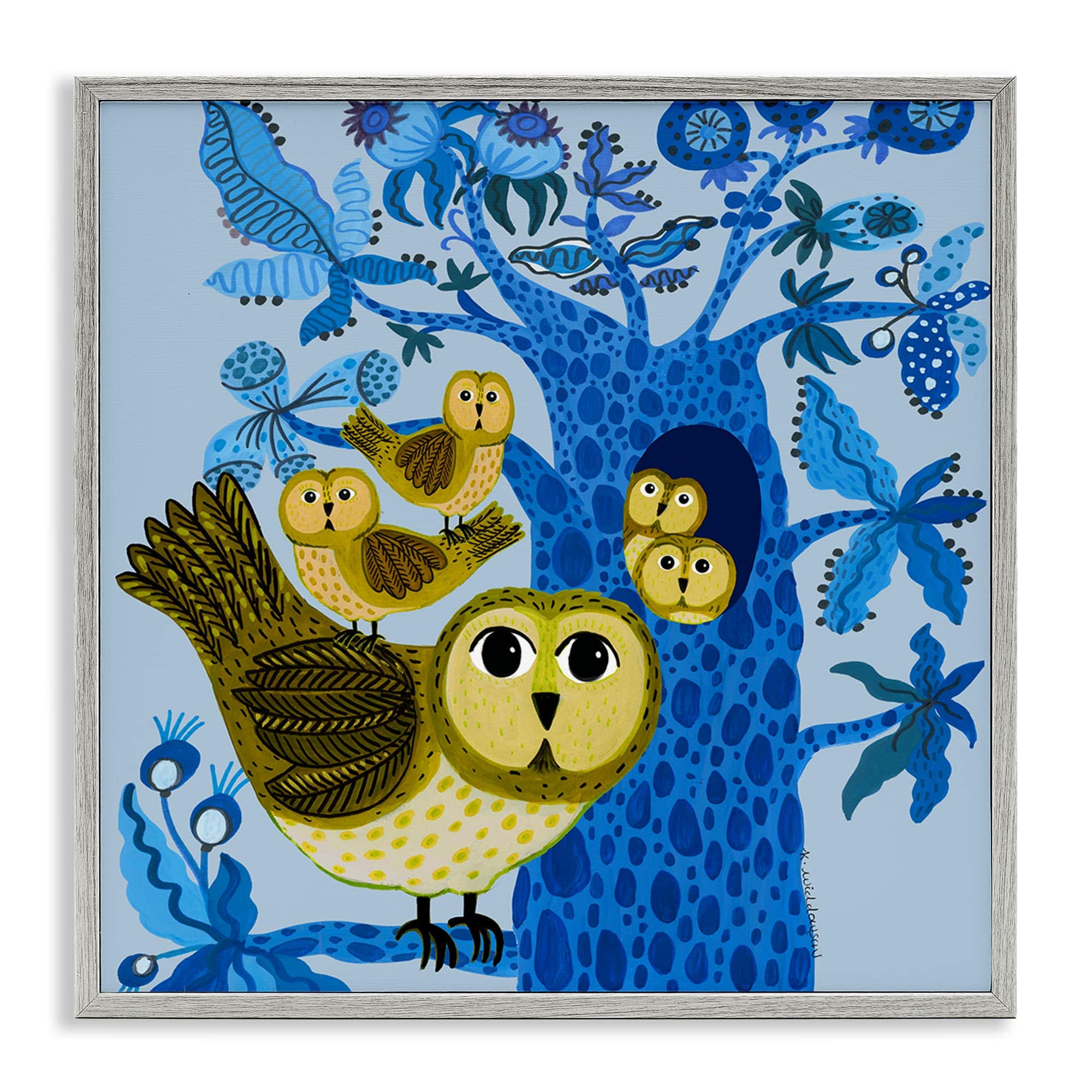 Stupell Industries BS-597-GFF-12X12 Playful Owls in Tree Gray Framed Giclee Art By Kay Widdowson 12 x 12