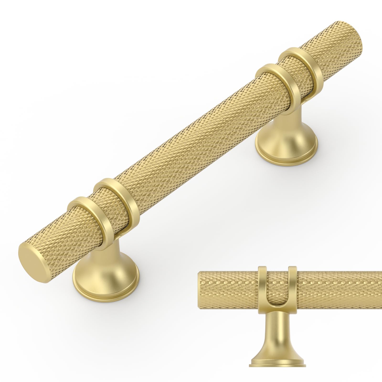 YGCTFX Brushed Gold 3 In Hole Center 10 Pack Knurled Cabinet Pulls Kitchen Handles For Drawers Cupboards Wardrobes