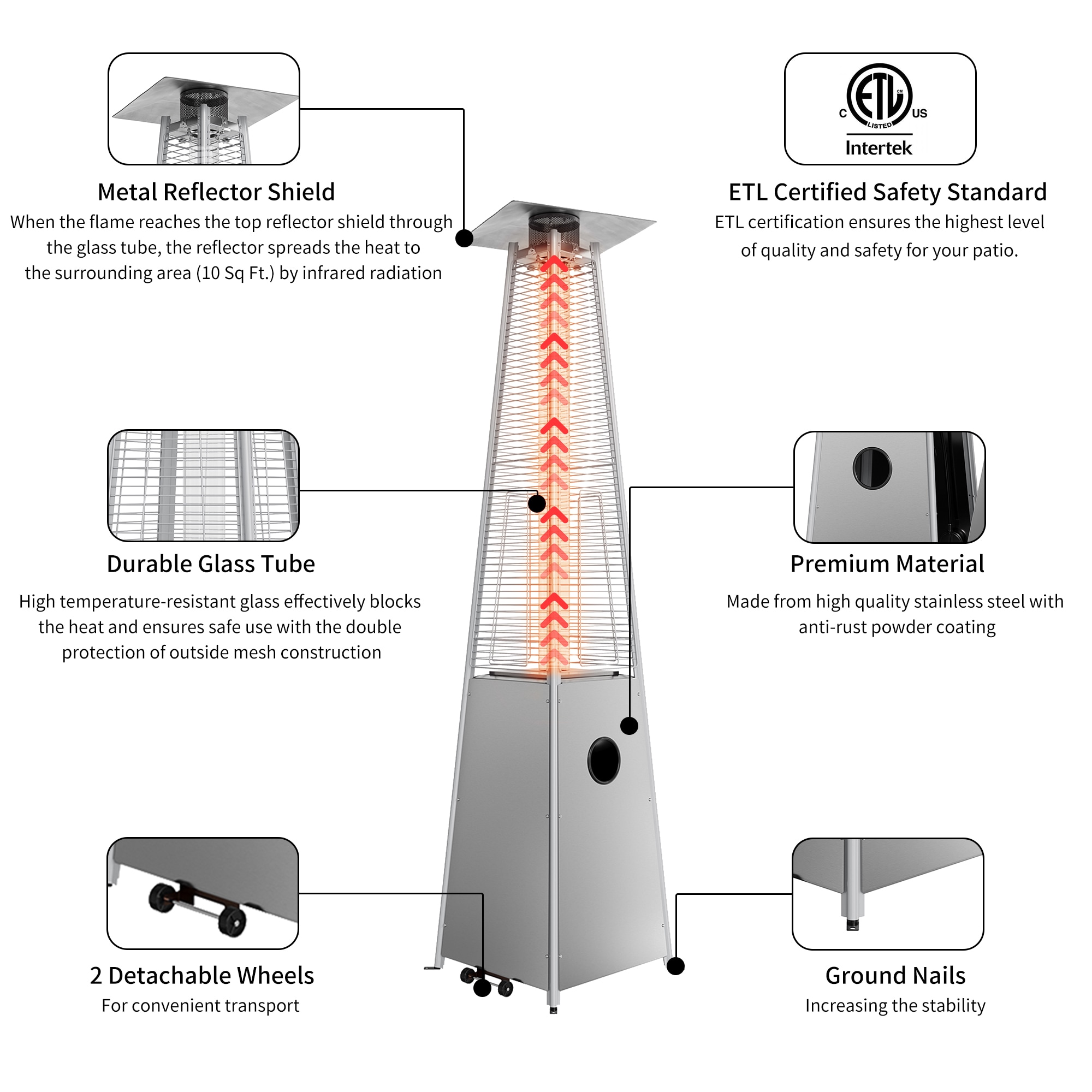 Pin by All Occasion Party Rentals on Glass Tube Propane Patio Heater in  Stainless Steel