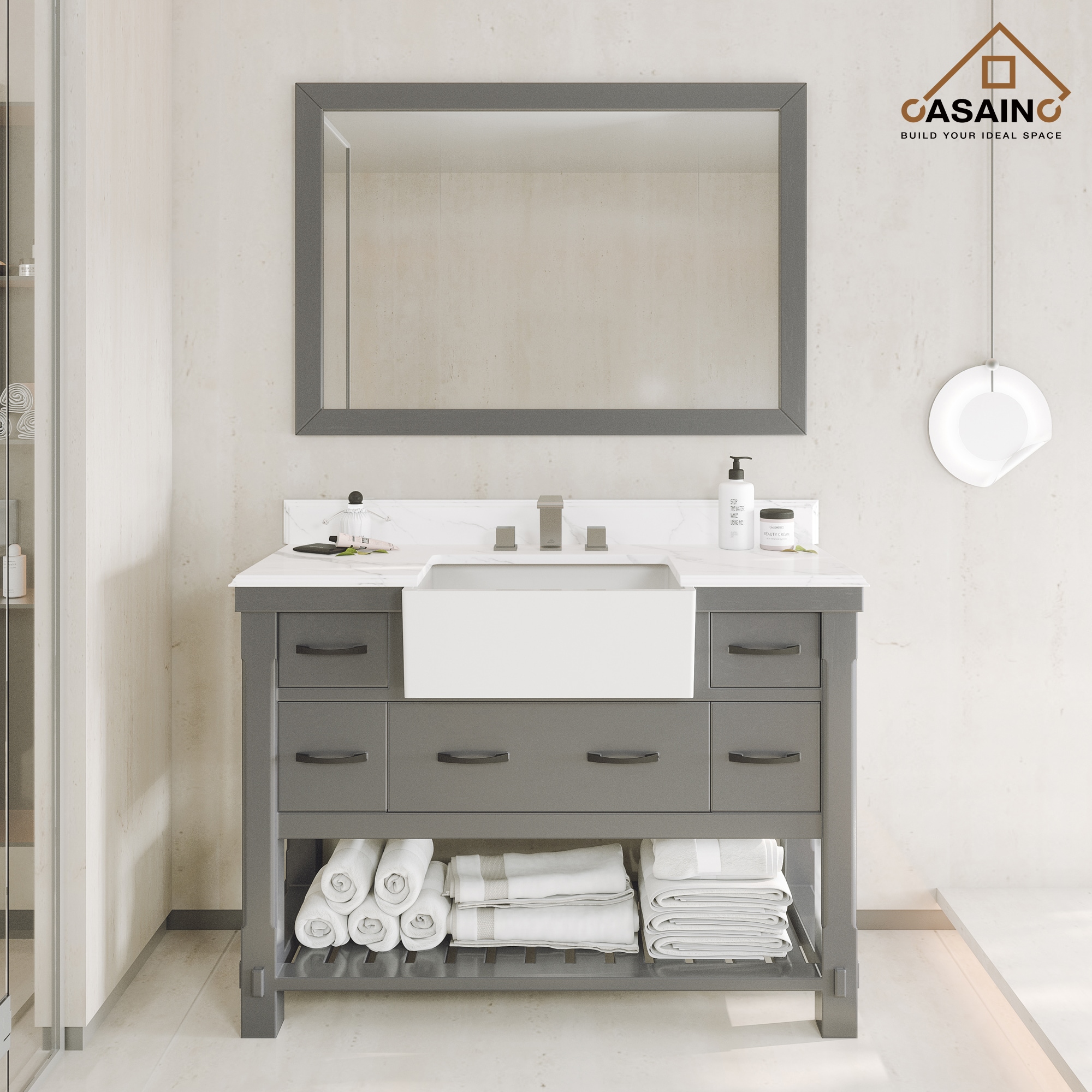 48-in Gray Undermount Single Sink Bathroom Vanity with White Quartz Top | - CASAINC MS-30048-CAB-GR