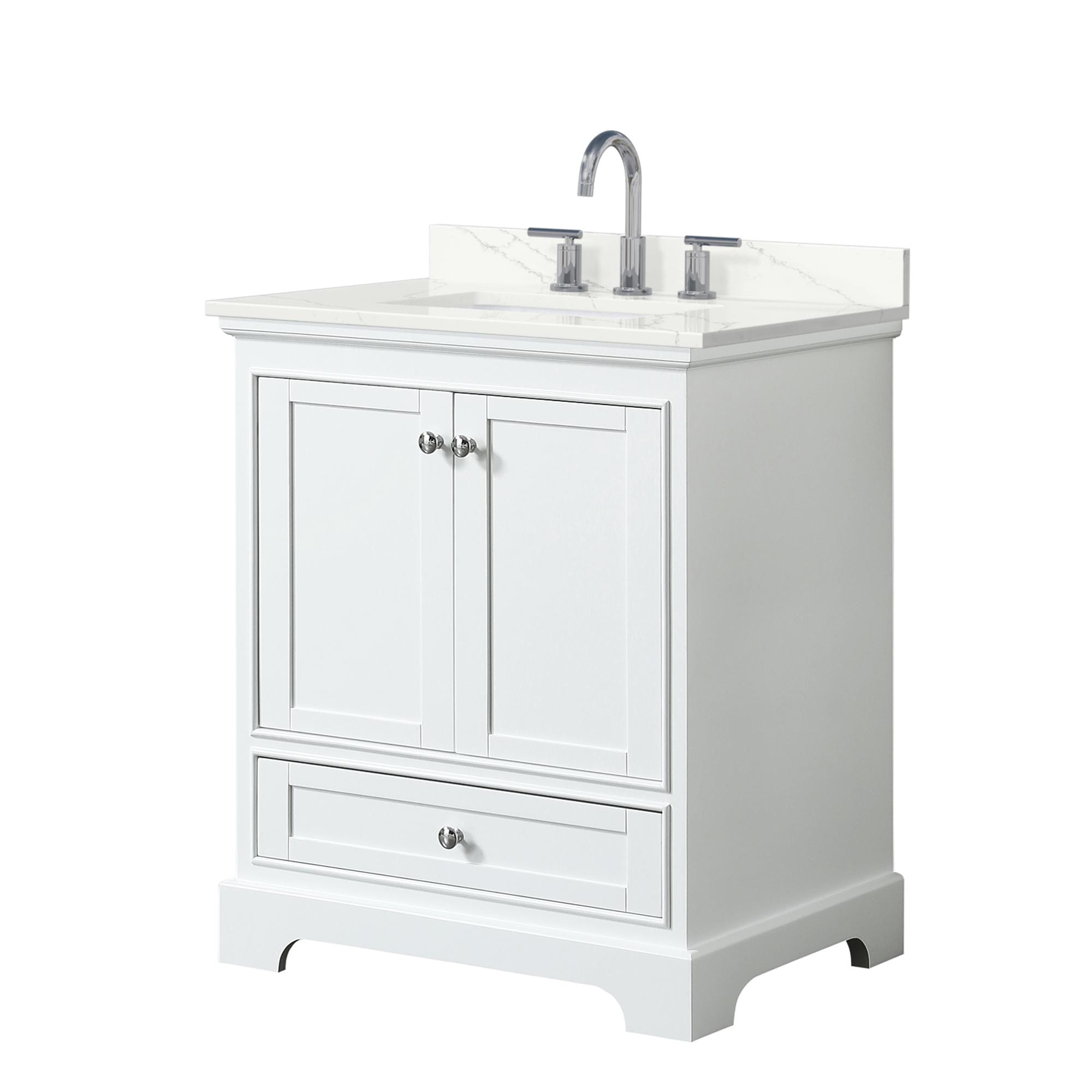 Wyndham Collection WCS202030SWHGTUS3MXX Deborah 30-in White Undermount Single Sink Bathroom Vanity with Giotto Quartz Top