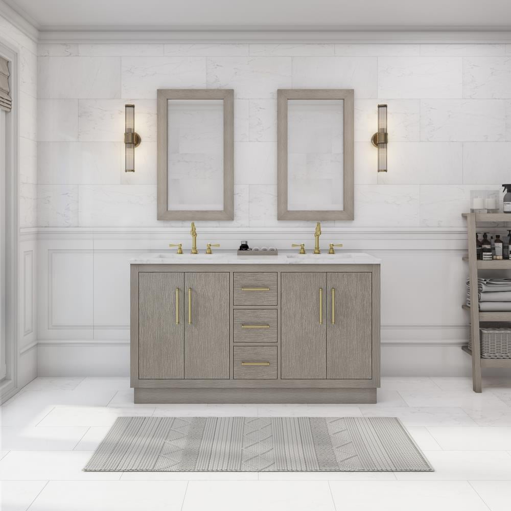 60in Onyx Black And Brass Dual Sink Bathroom Vanity