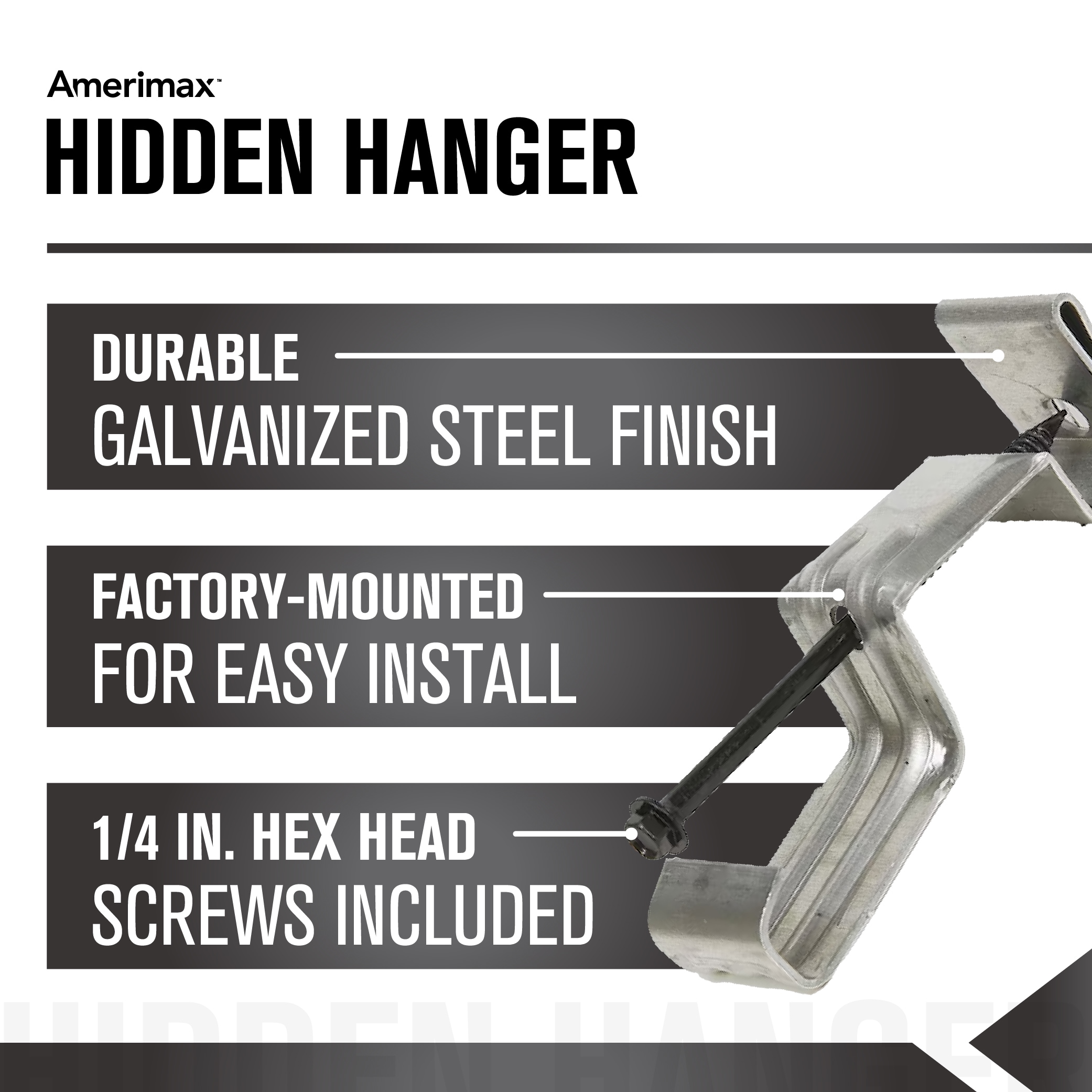 Galvanized Steel 4" Hidden Gutter Hanger with Screw