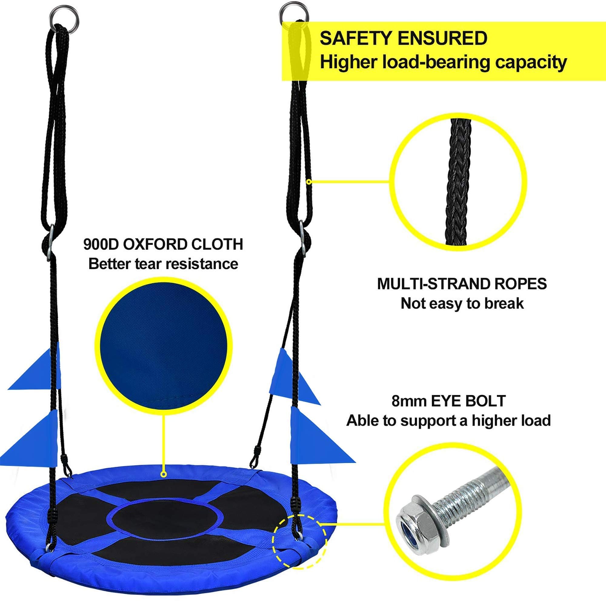 Etokfoks Blue 40 in Saucer Tree Swing with 2 Hanging Straps Adjustable ...