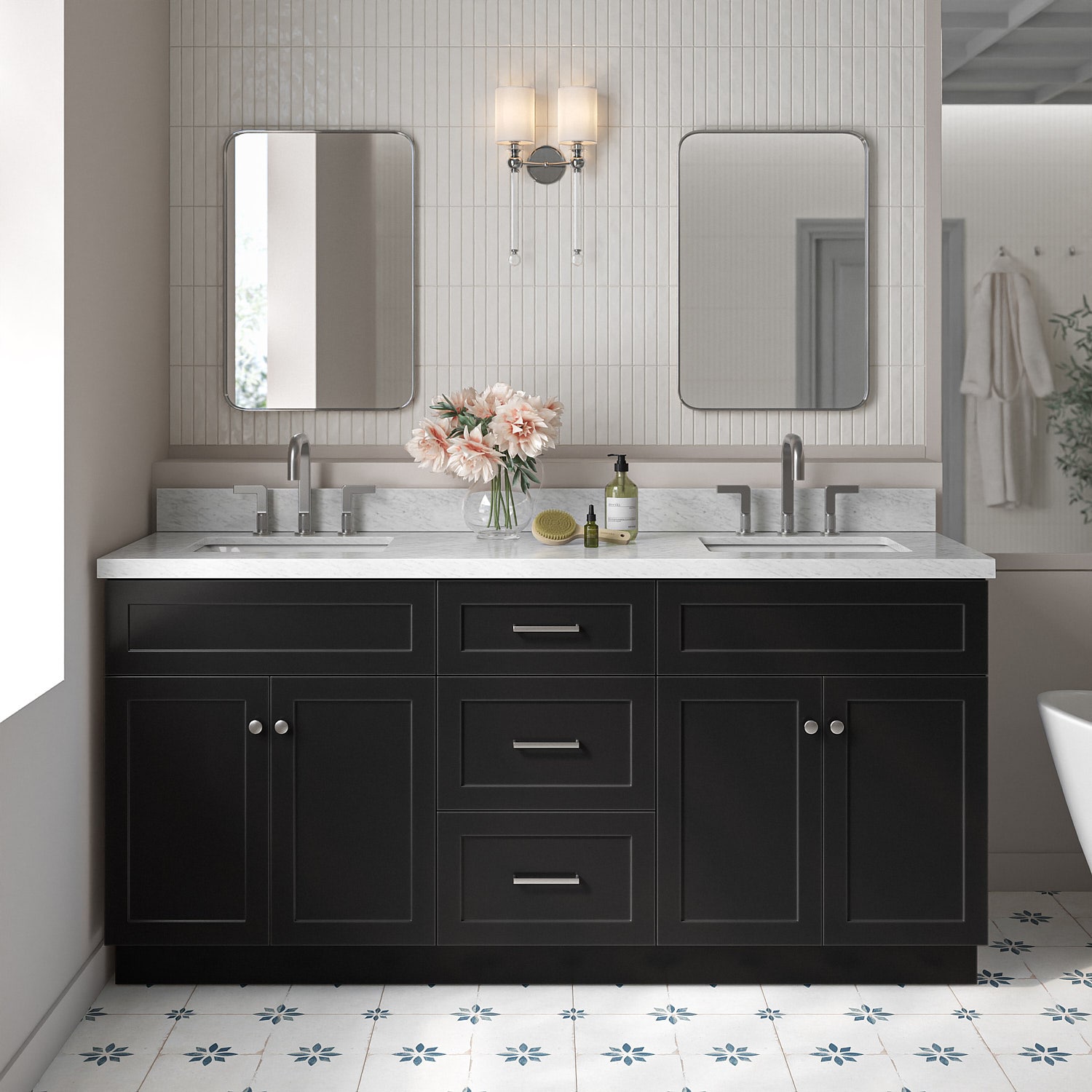 ARIEL F073DCWRVOBLK Hamlet 72-in Black Undermount Double sink Bathroom Vanity with Carrara White Marble Marble Top