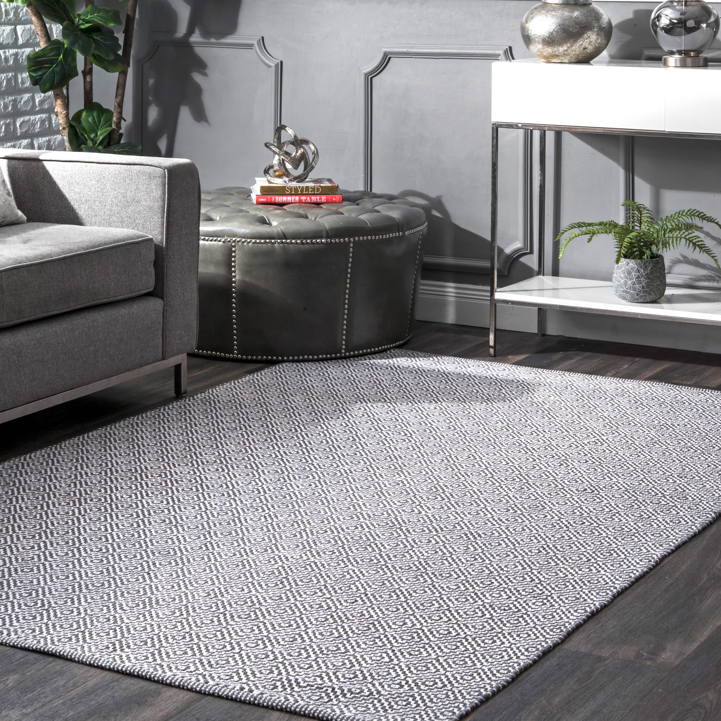 nuLOOM HMCO6C-9012 9 x 12 (ft) Loomed Cotton Gray Rectangular Indoor Geometric Area rug