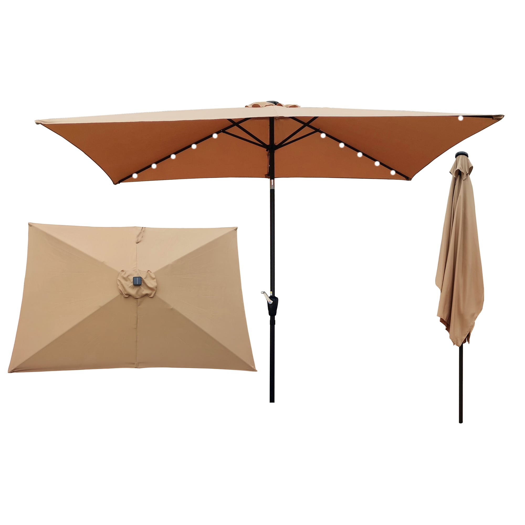 Fun Orange FUNHWCP150 10-ft Steel Brown Push-button Tilt Market Patio Umbrella with Lights