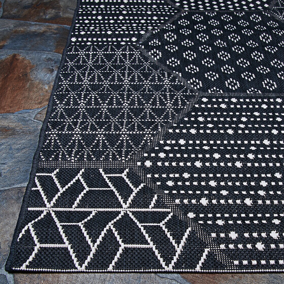 Couristan Afuera Black and Gray Synthetic Rectangular Area Rug