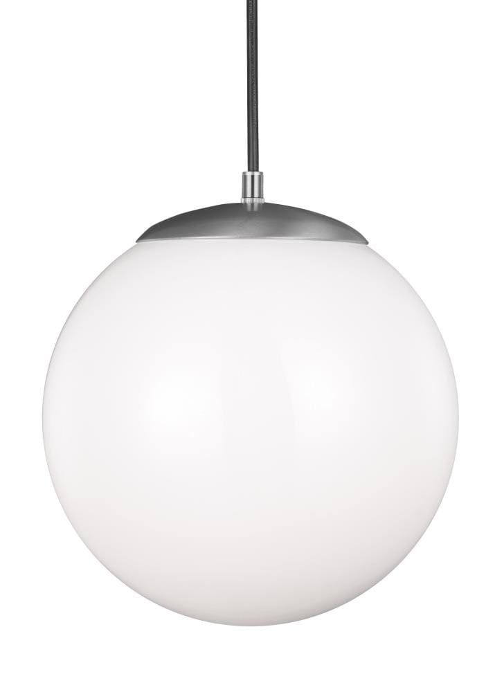Generation Lighting 6022EN3-04 Leo 1 -Light Satin Aluminum Modern/contemporary White glass Globe Medium Hanging Pendant light
