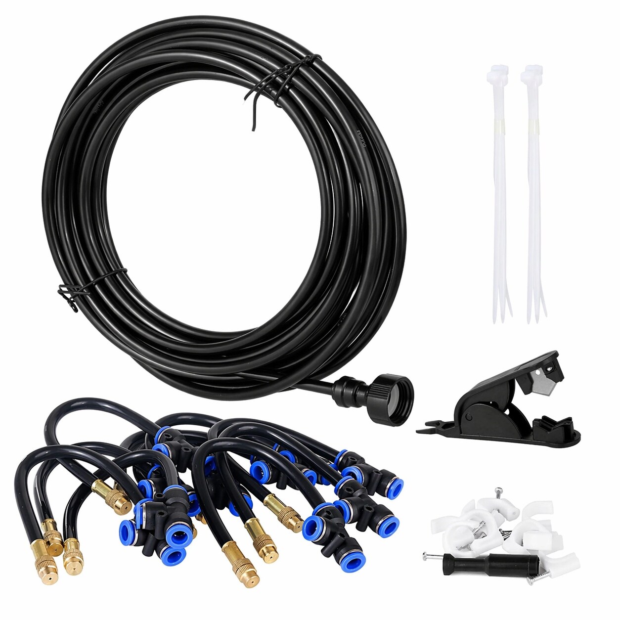 Etokfoks  32 8Ft Outdoor Water Misting Cooling System Kit with 10 Brass 360 Degree Adjustable Nozzles and Adapter for Misting
