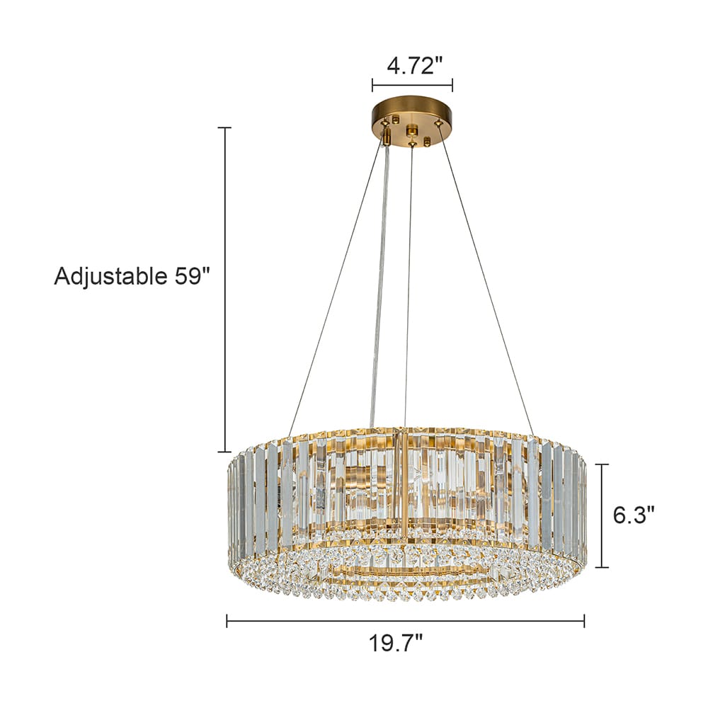 Craggie Gold Crystal Drum Chandelier with Adjustable Height