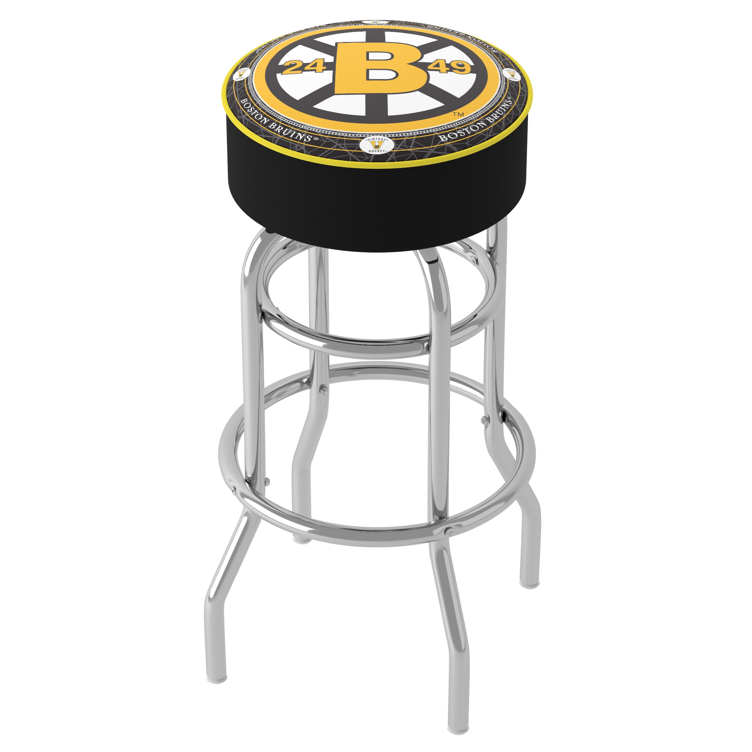 Trademark Gameroom NHL1000-BBV Boston Bruins Bar Stools Boston Bruins 31.0-in H Bar height Round seat Upholstered Swivel Metal Bar Stool