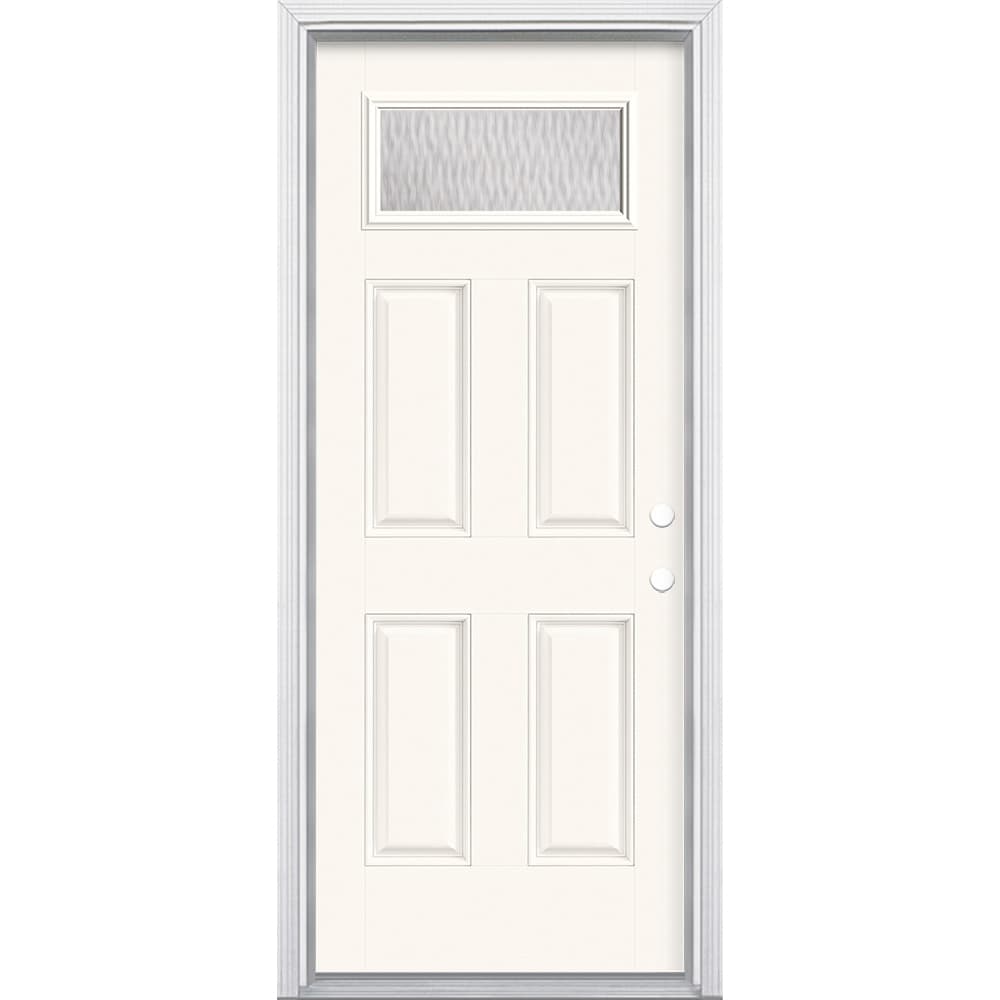 Masonite 628353 32-in x 80-in x 4-9/16-in Fiberglass 1/4 lite Left-hand inswing Modern White Painted Prehung Front Door with Brickmould Insulating core