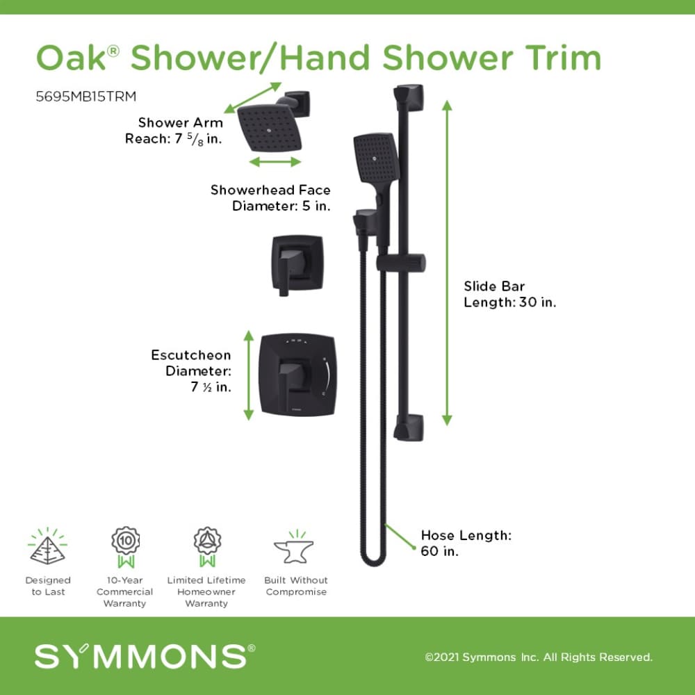 Symmons 5695MB15TRM Showerhead-Bar-Panels - View #2