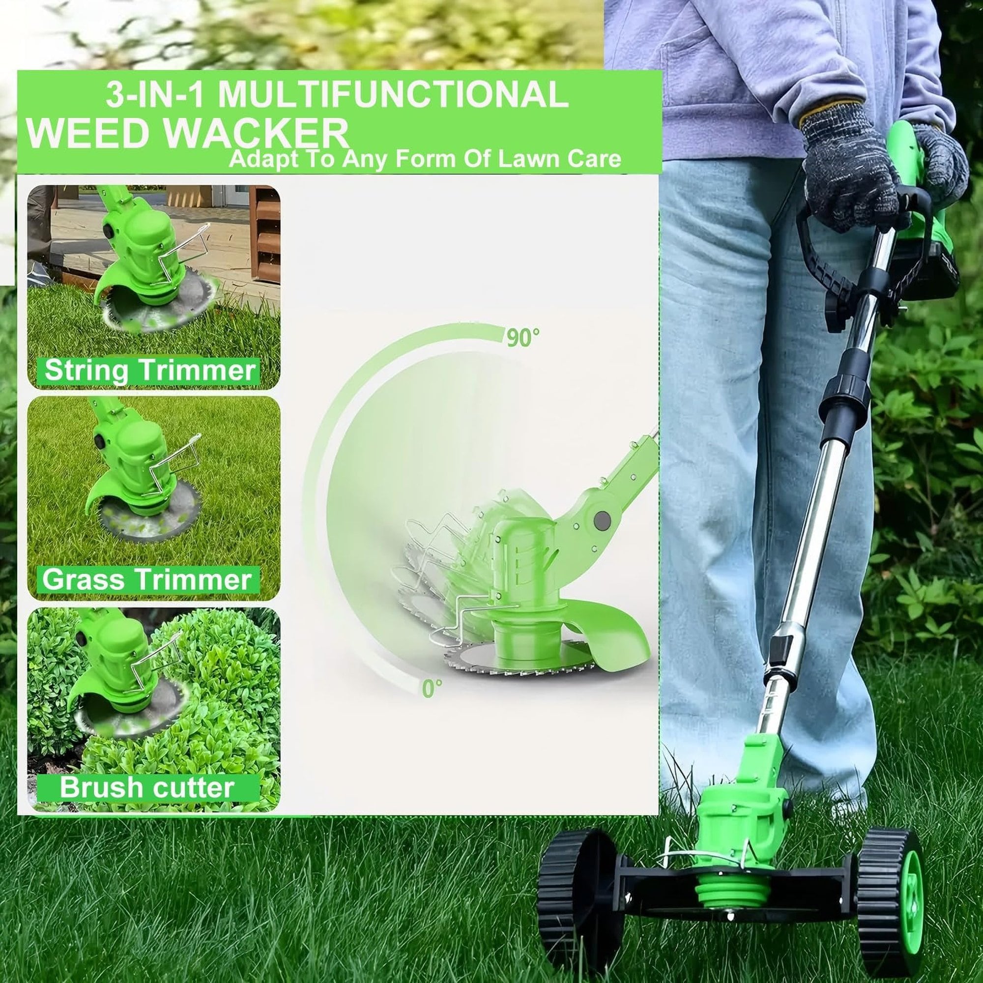 Angel Sar 3 in 1 Cordless Weed Wacker with Wheels Electric Eater 3 ...