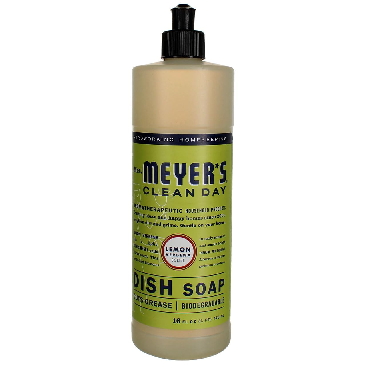Mrs. Meyer's Clean Day Mrs. Meyers Dish Soap Liquid Lemon Verbena Aromatherapeutic Cuts Grease Biodegradable 16 Fl Oz (Pack of 3) #650393CT-9D7D-FE57