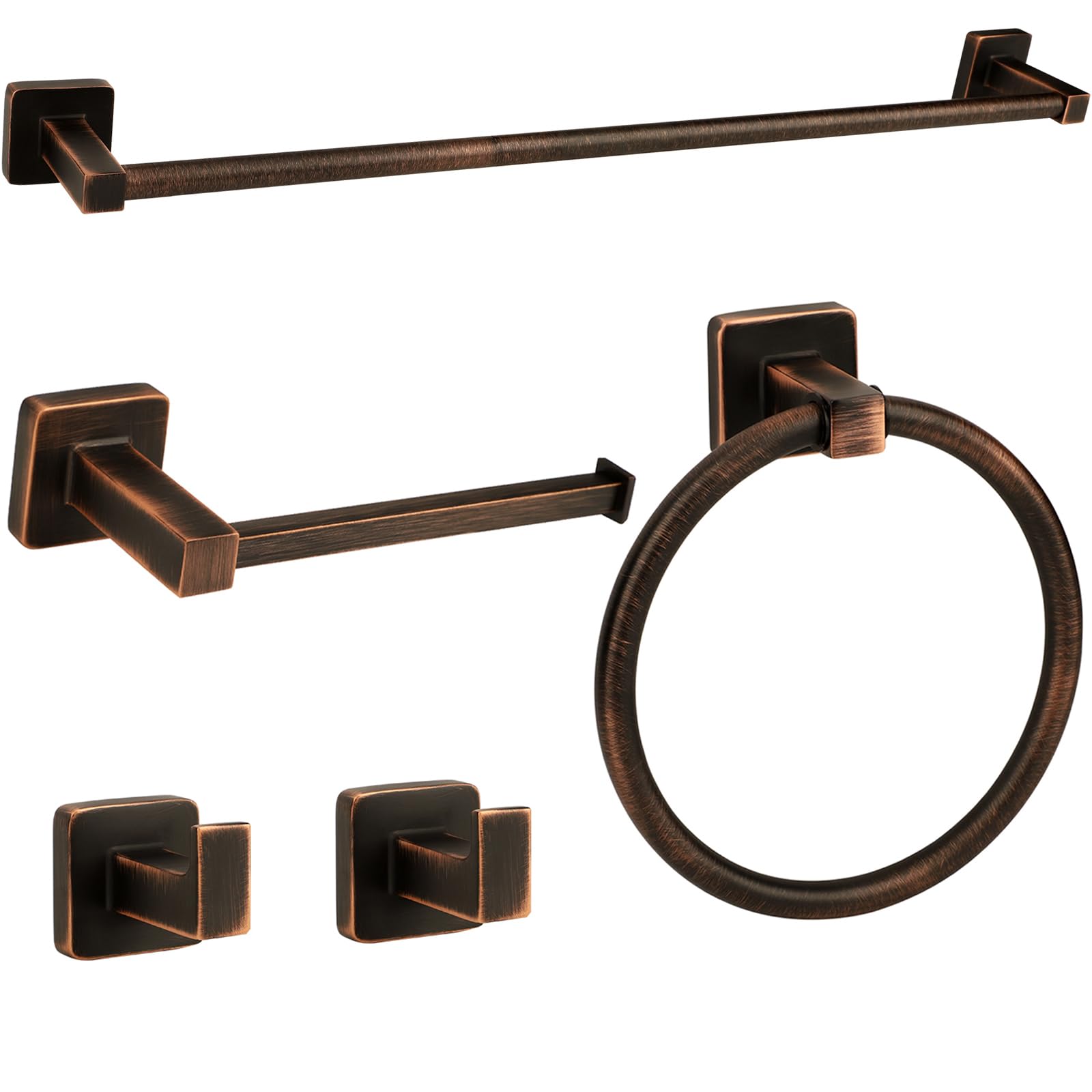 Phewnyzo - 5 Piece Oil Rubbed Bronze Bathroom Hardware Set with 24 Inch Adjustable Towel Bar Tow...