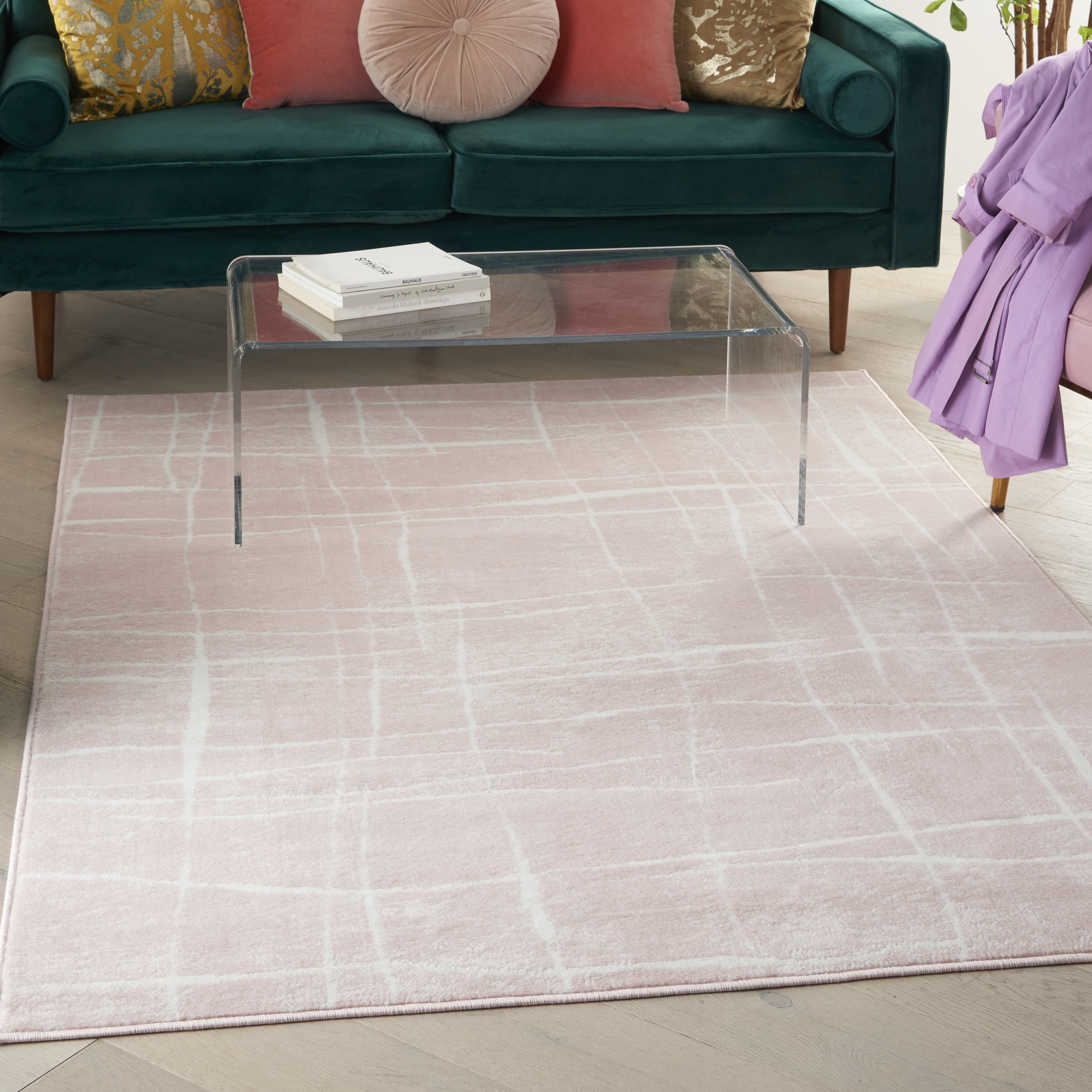 Nourison 99446833143 Whimsicle 5 x 7 (ft) Loomed Polypropylene Pink Ivory Rectangular Indoor Distressed/Overdyed Area rug