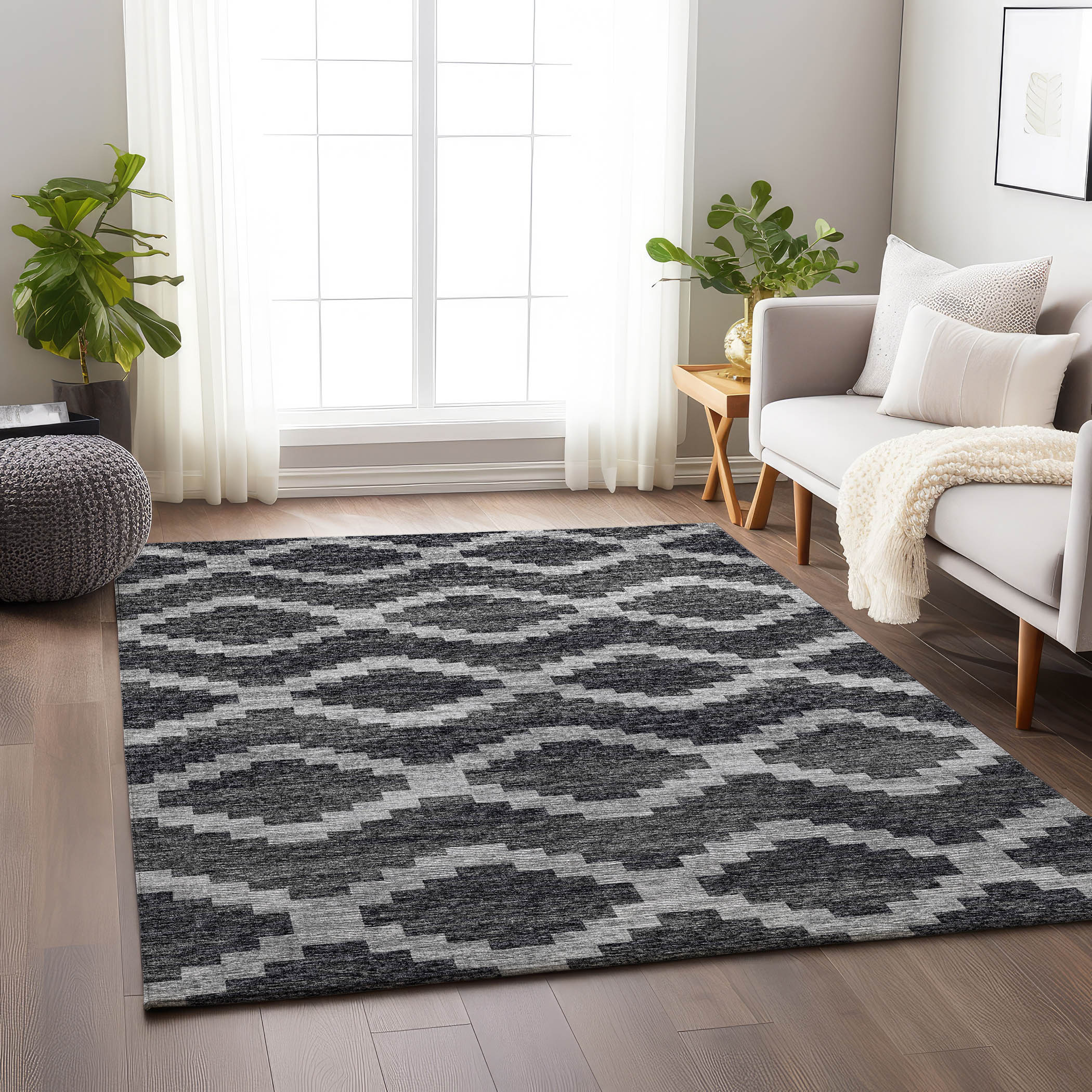 Addison Rugs AMF115GR5X8 Mayfield AMF115GR 5 x 7 (ft) Loomed Polyester Gray Rectangular Indoor Geometric Machine washable Area rug