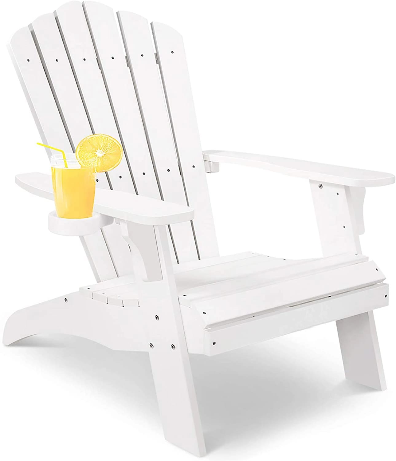 Modern Muse MBM-PKD02-WT Polystyrene White Plastic Frame Stationary Adirondack Chair with White Slat Seat