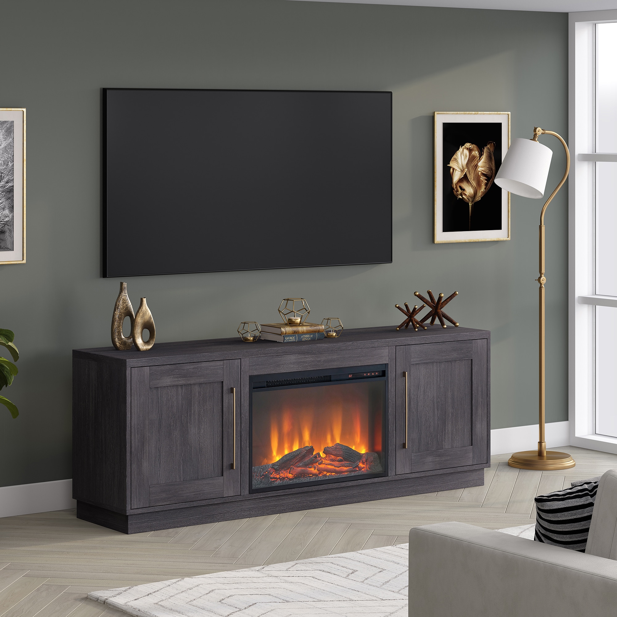 Lowes fireplace store tv stand grey