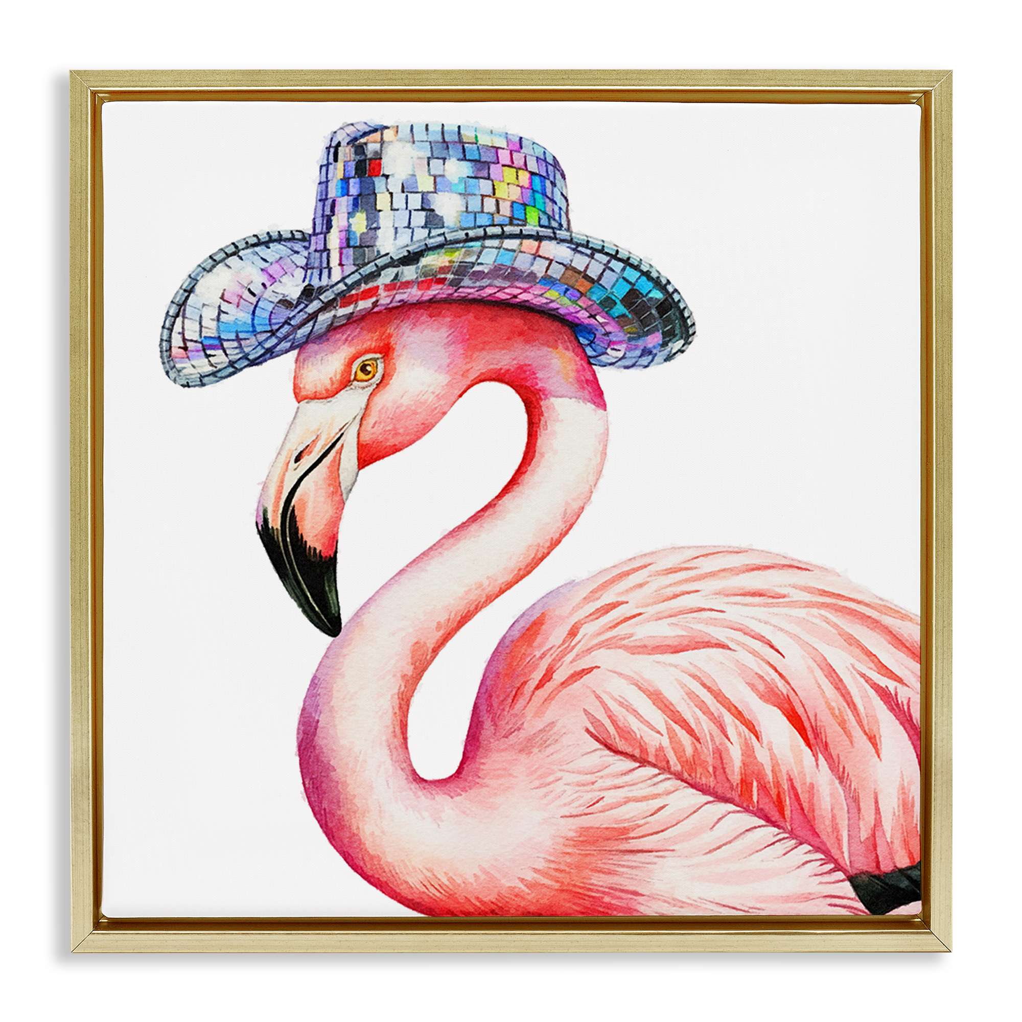 Stupell Industries BS-113-FFG-24X24 Disco Hat on Flamingo Gold Framed Floater Canvas Wall Art By Amanda Greenwood 25 x 25