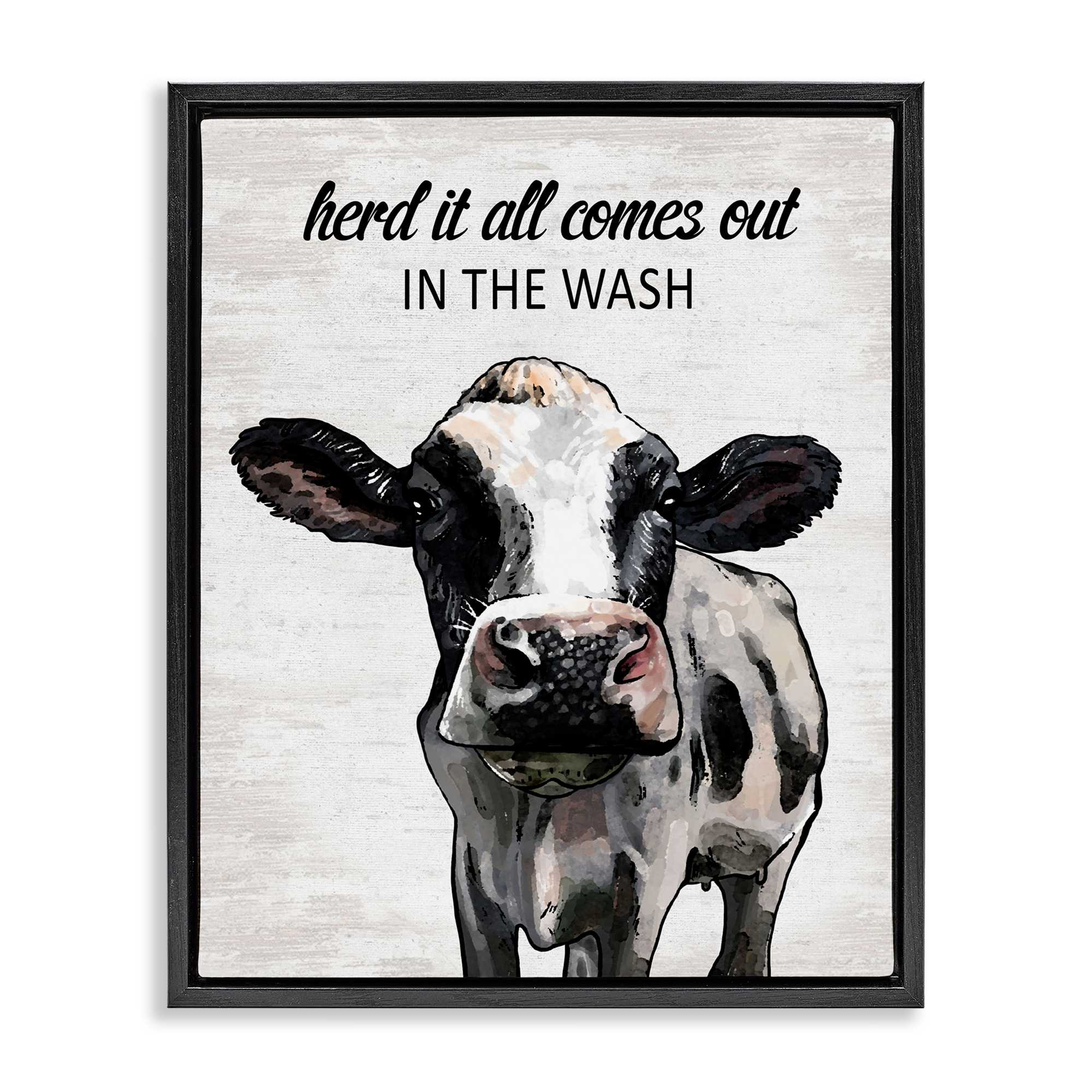 Stupell Industries BS-862-FFB-16X20 Farm Animal Laundry Pun Black Framed Floater Canvas Wall Art By Lettered and Lined 17 x 21