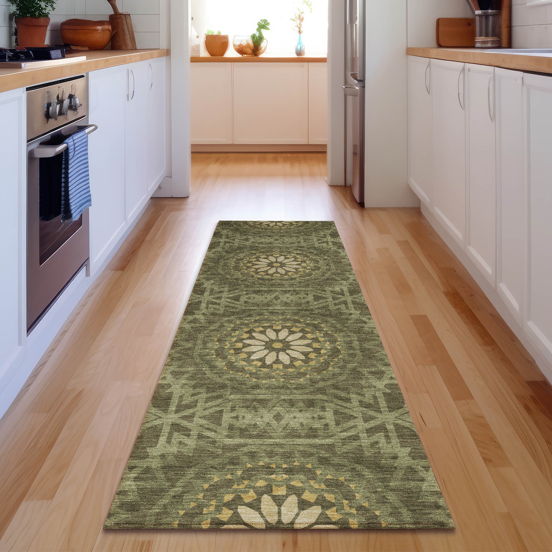 Addison Rugs AMF619OL2X8 Mayfield AMF619OL 2 x 7 (ft) Loomed Polyester Olive Rectangular Indoor Geometric Machine washable Area rug