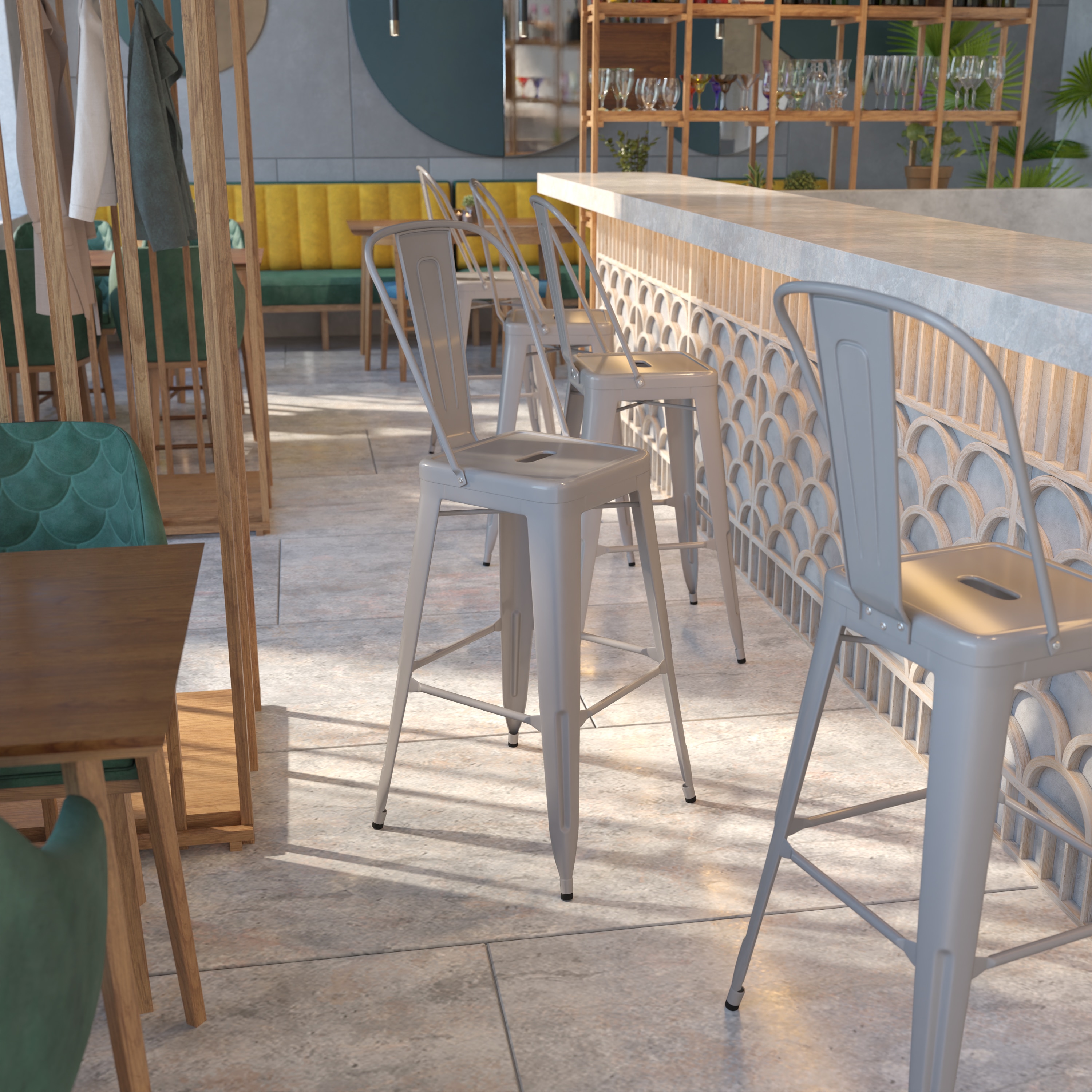Silver Metal 30" High Backless Industrial Bar Stool