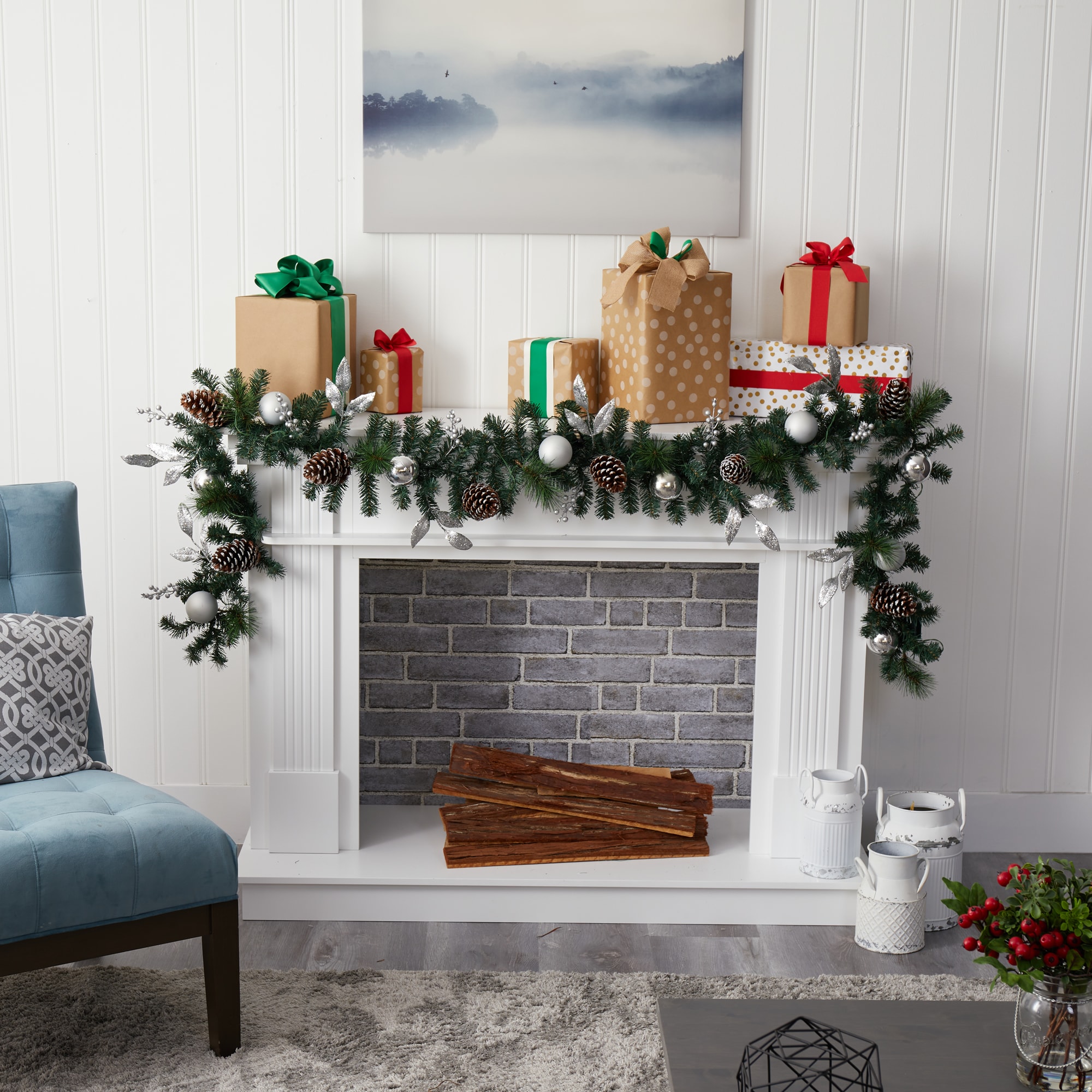 Luminous Pinecone and Ornament 9' Winter Garland with LED Lights