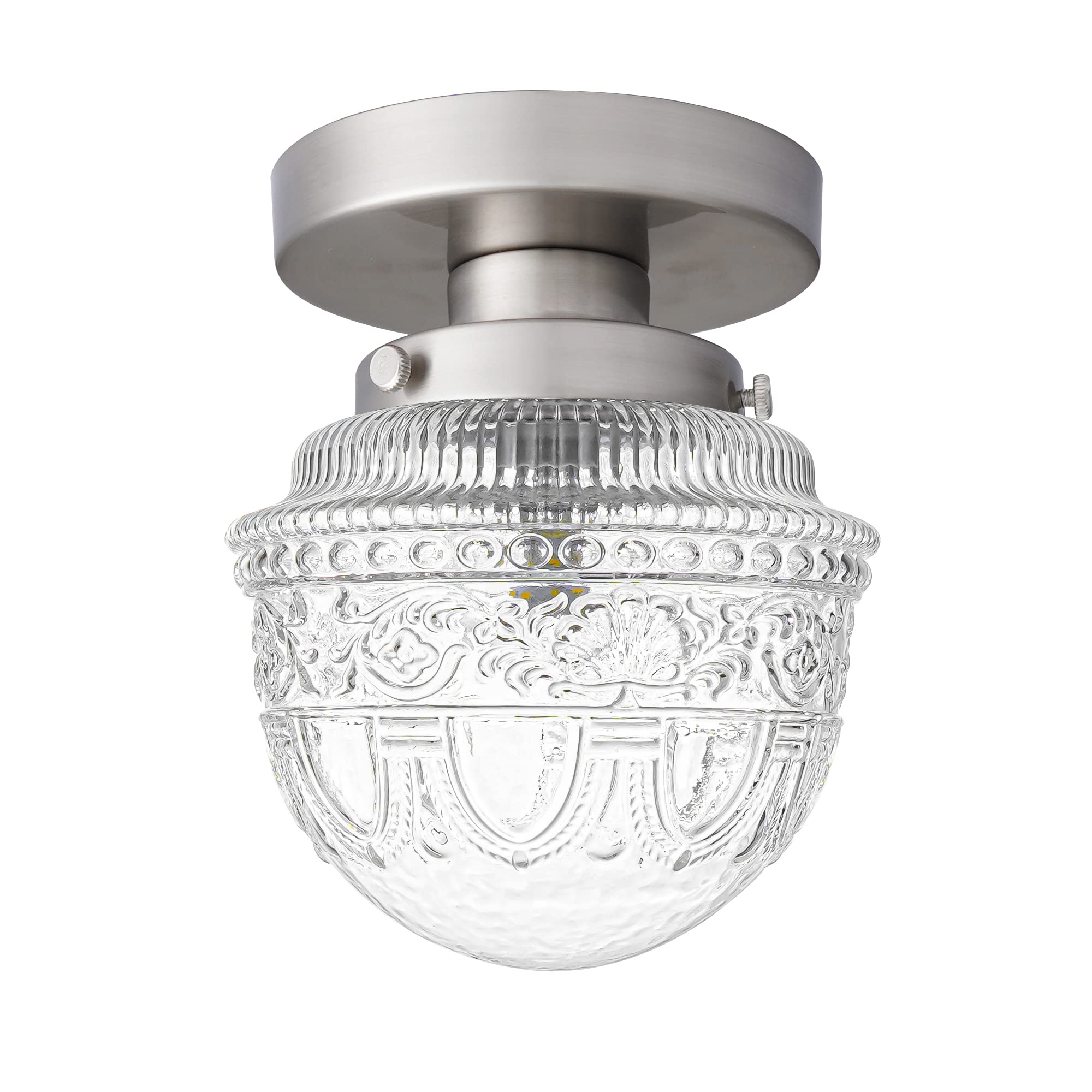 IUEST  Brushed Nickel Semi Flush Mount Ceiling Light Small Blowing Clear Glass Shade Fixture for Bedroom Closet Bathroom Hallway Kitchen