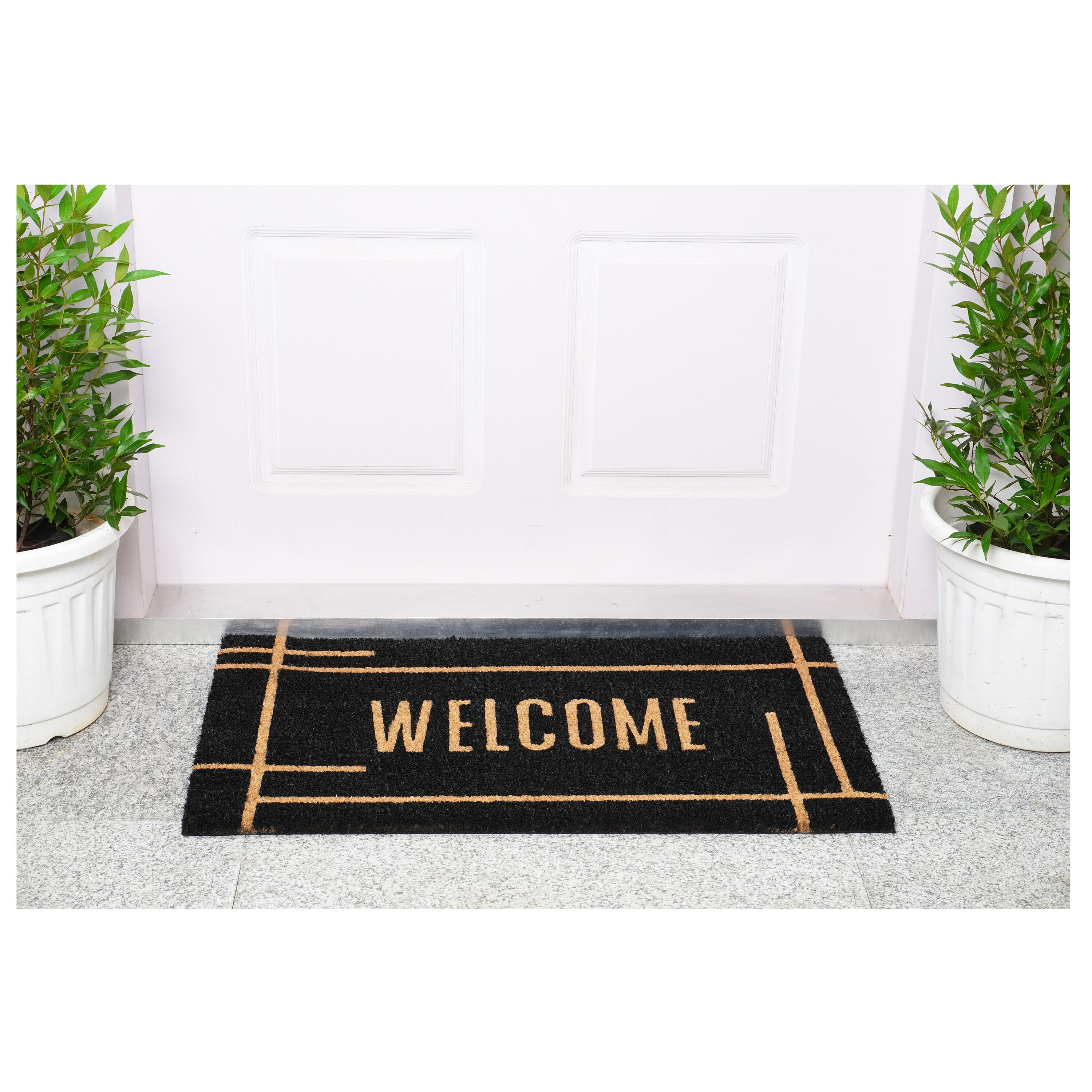 Modern Black Coconut Husk Outdoor Doormat 17" x 29"