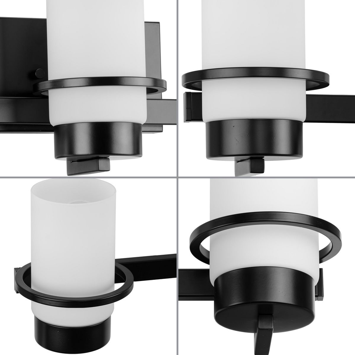 Matte Black 3-Light Vanity with White Glass Shades