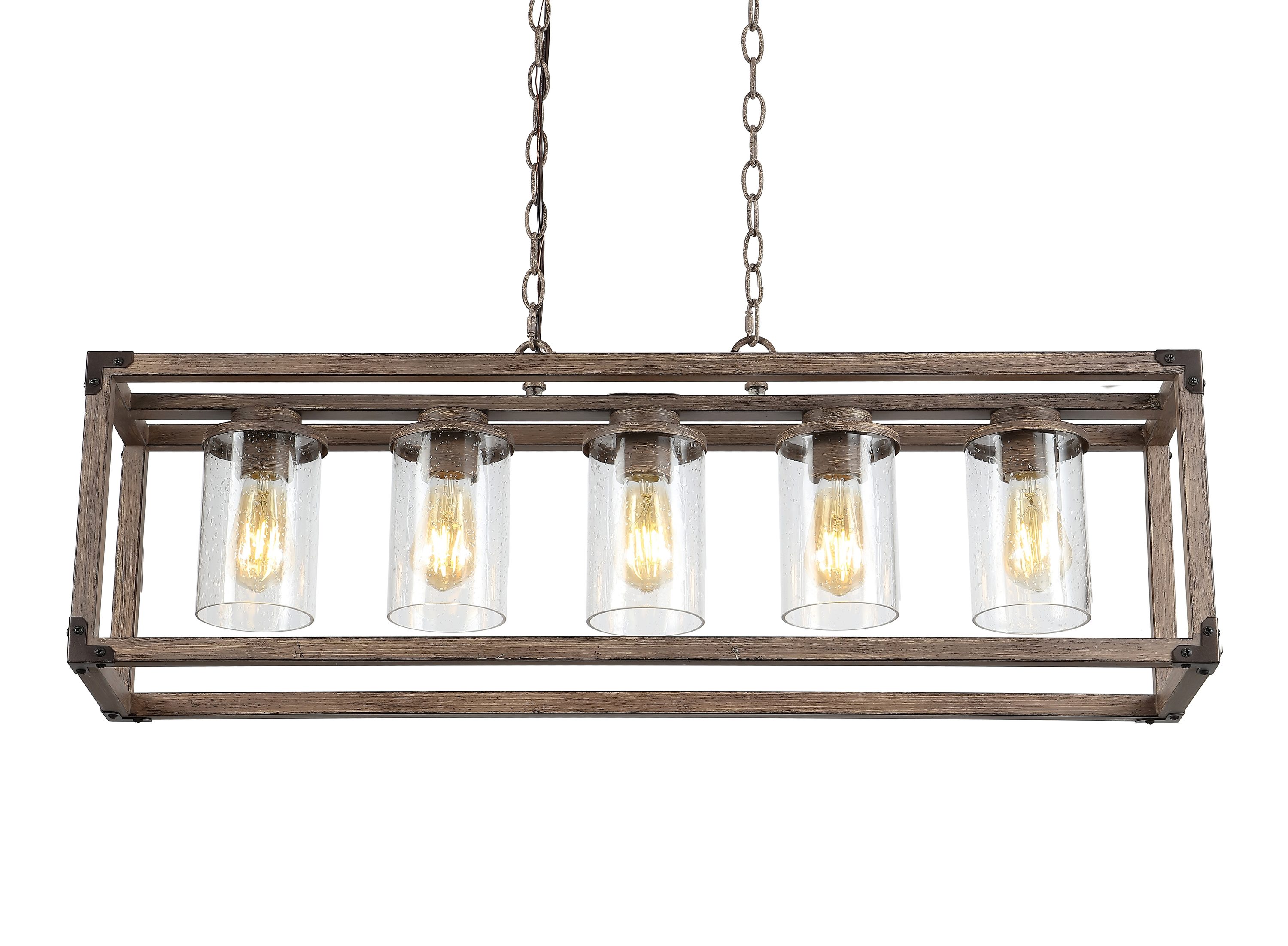 Zeniba 36" Rustic Farmhouse LED Pendant with Seeded Glass - Oil-rubbed Bronze