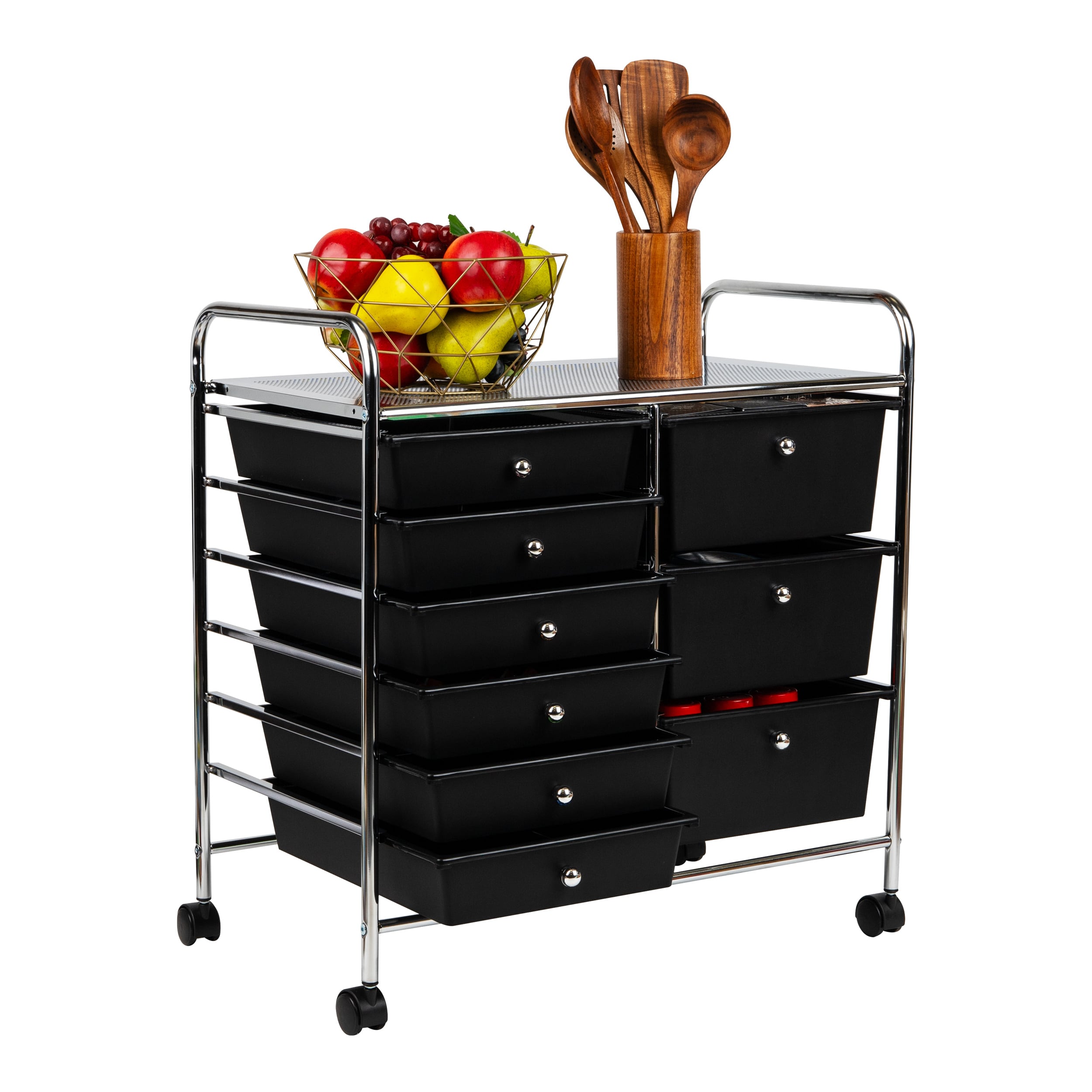 Black and Silver 9-Drawer Rolling Utility Cart with Metal Frame