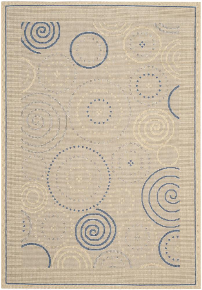 Safavieh CY1906-3101-6 Courtyard Circles 7 x 10 (ft) Loomed Polypropylene Natural/Blue Rectangular Indoor/Outdoor Abstract Coastal Area rug