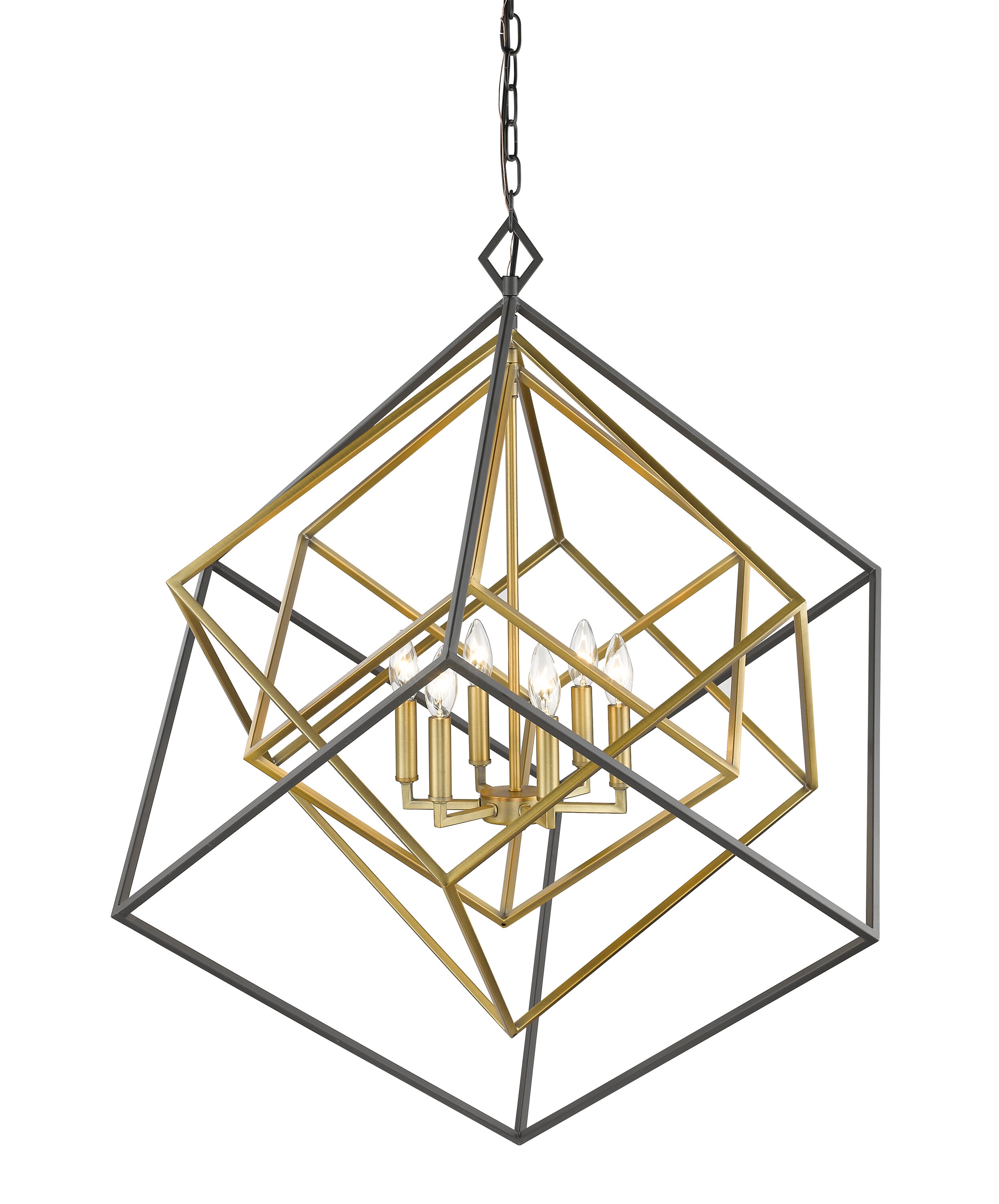 Euclid Geometric 6-Light Chandelier in Olde Brass and Bronze