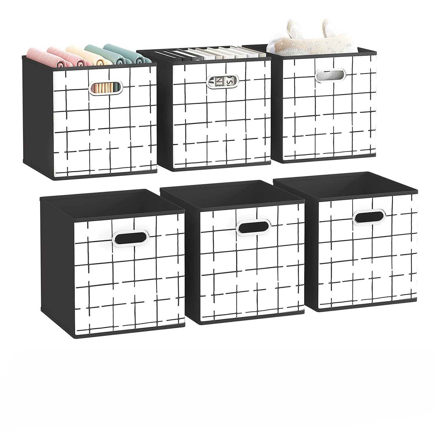 Fun Orange FUNSNCC02 ( 10.5-in W x 11-in H x 10.5-in D ) Black Grid Fabric Collapsible Stackable Bin
