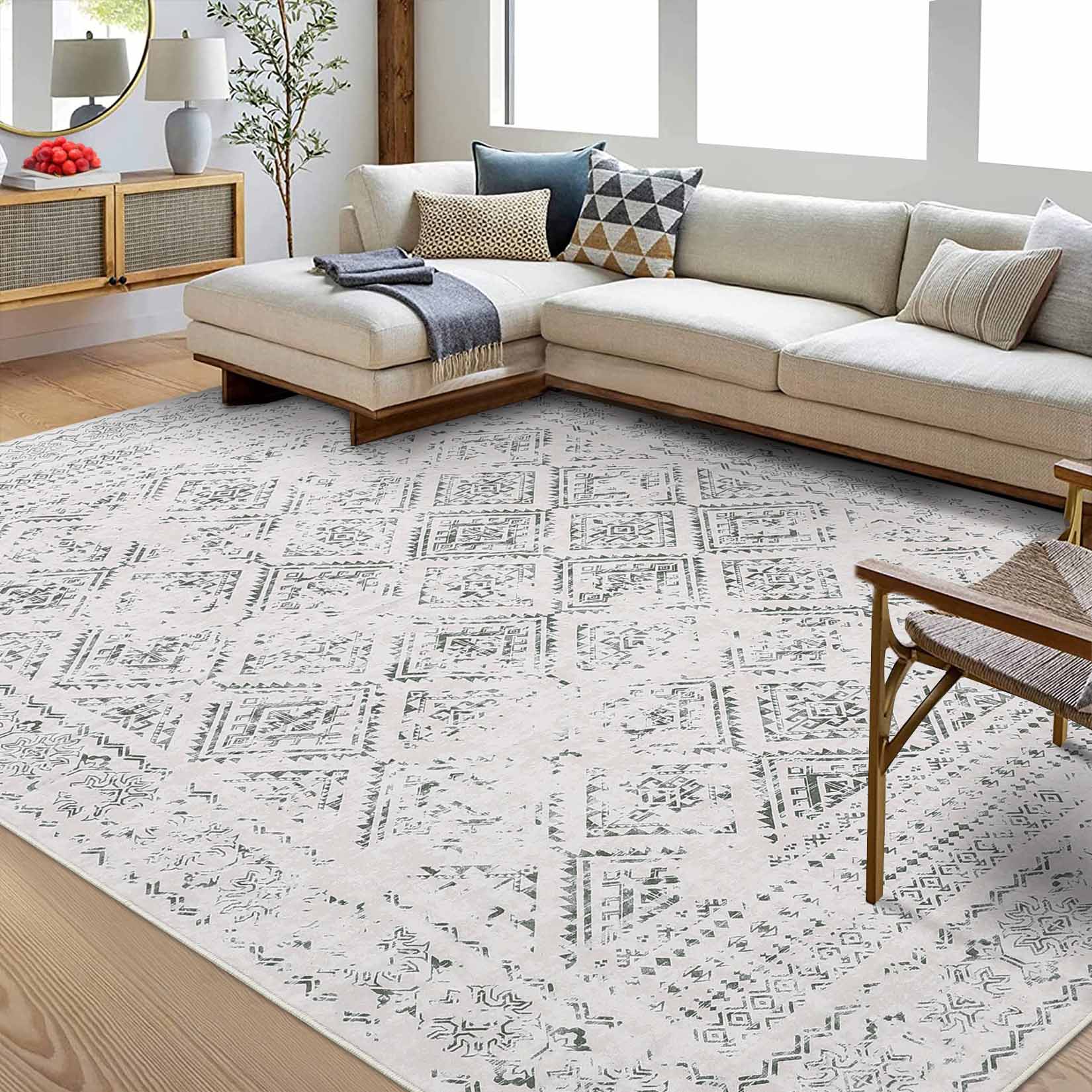 Garvee YXY-LO-PHO-14JI6JM4 8 x 10 (ft) Loomed Polyester Beige Rectangular Indoor Geometric Moroccan Machine washable Area rug