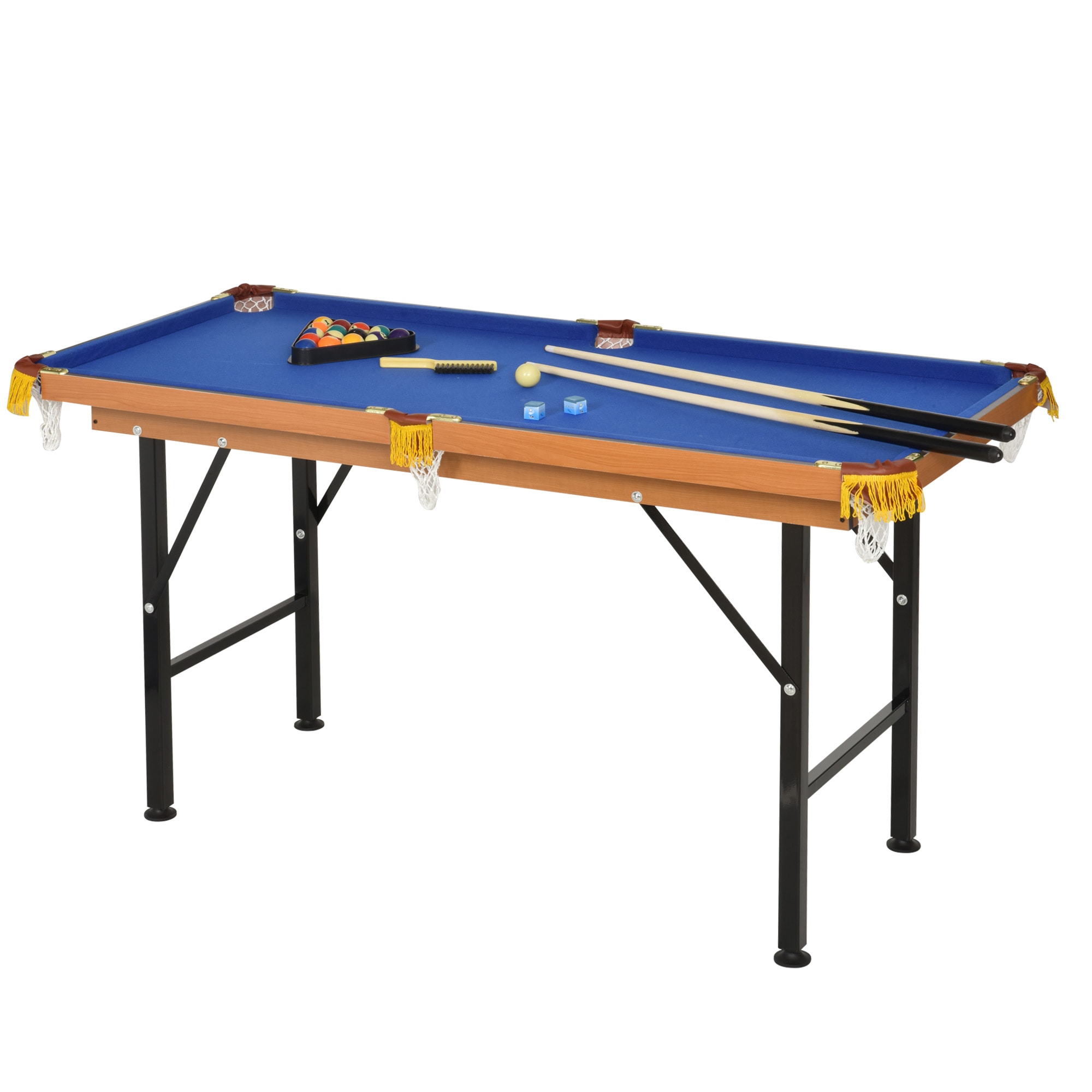 Soozier Mini Pool Table Set with Accessories, 55-inch, Slate Bed, Blue  Felt, Steel Frame, Drop Pockets, Indoor Use, Assembly Required