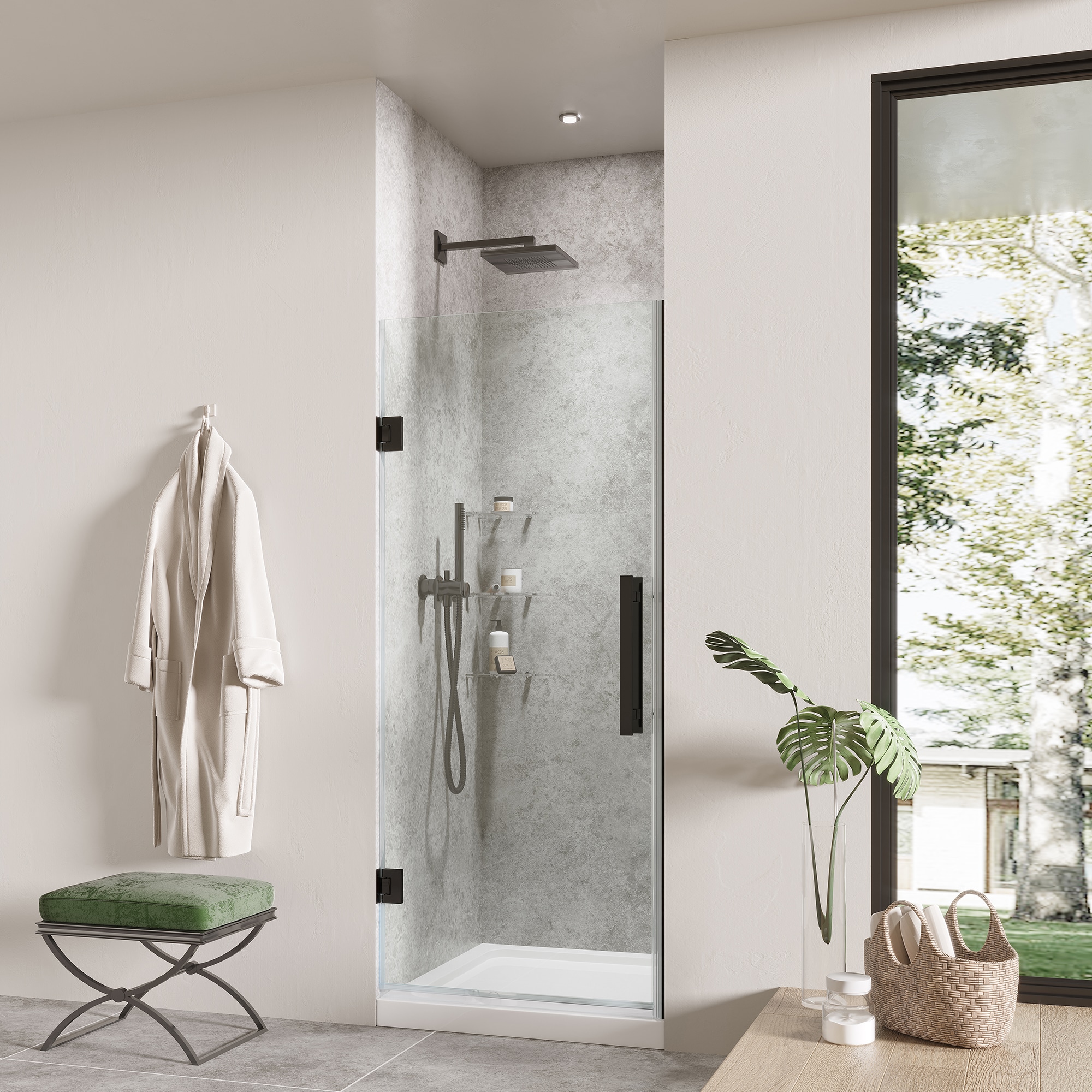 Tampa-Pro 32" Black Frameless Alcove Shower Kit with Shelves