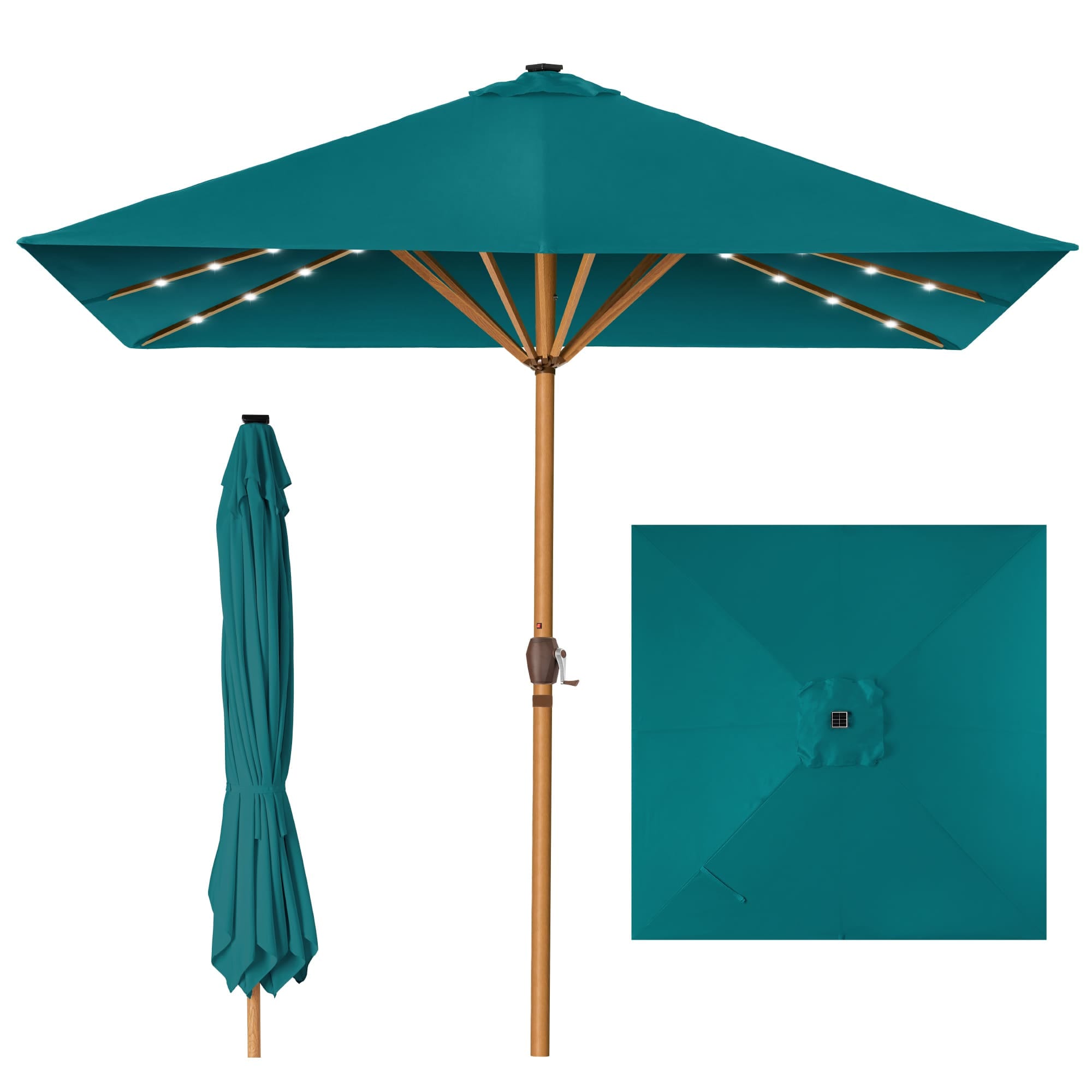 Best Choice Products SKY7965 9ft Deep Square Solar LED Lighted Patio Umbrella w/ Woodgrain Pattern UV-Resistant - Cerulean