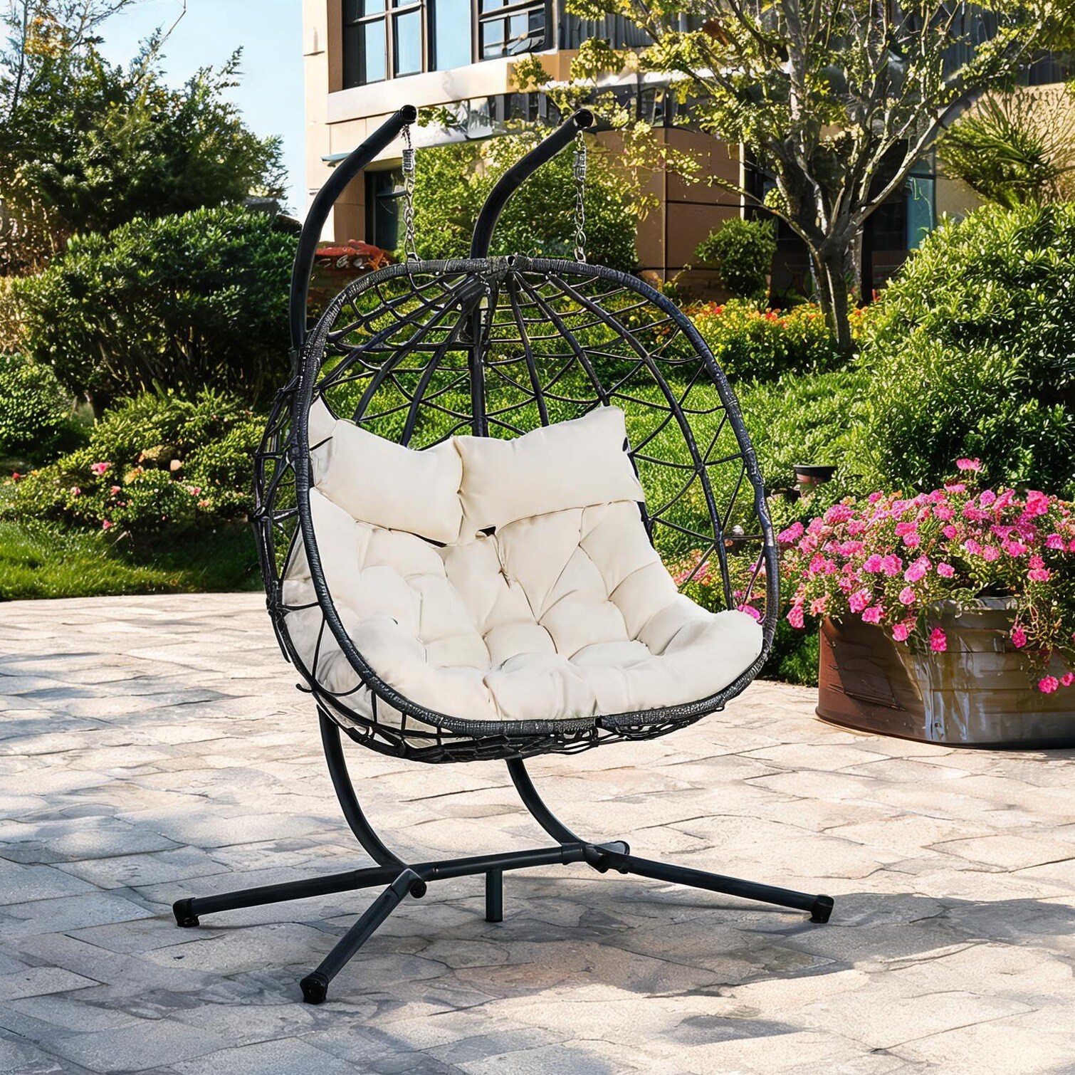 FlowLuxe Patio Seating - 2 Persons Egg Chair with Stand Indoor Outdoor ...