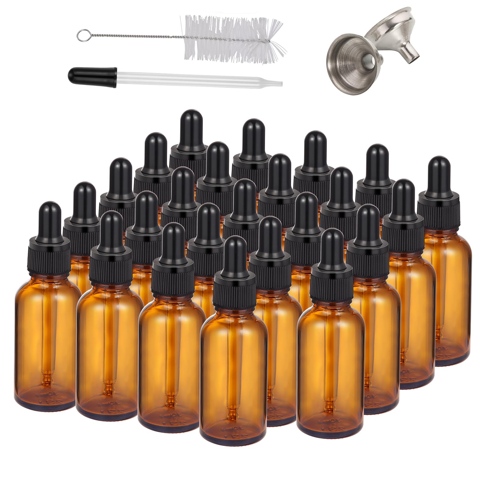 Garvee 24 Pcs Amber Glass Dropping Bottles 30ml (1 oz) Eye Dropper Bottle Mini Essential Oil Dropper Bottles Leak Proof Travel Bottles Empty Travel Sample Vials