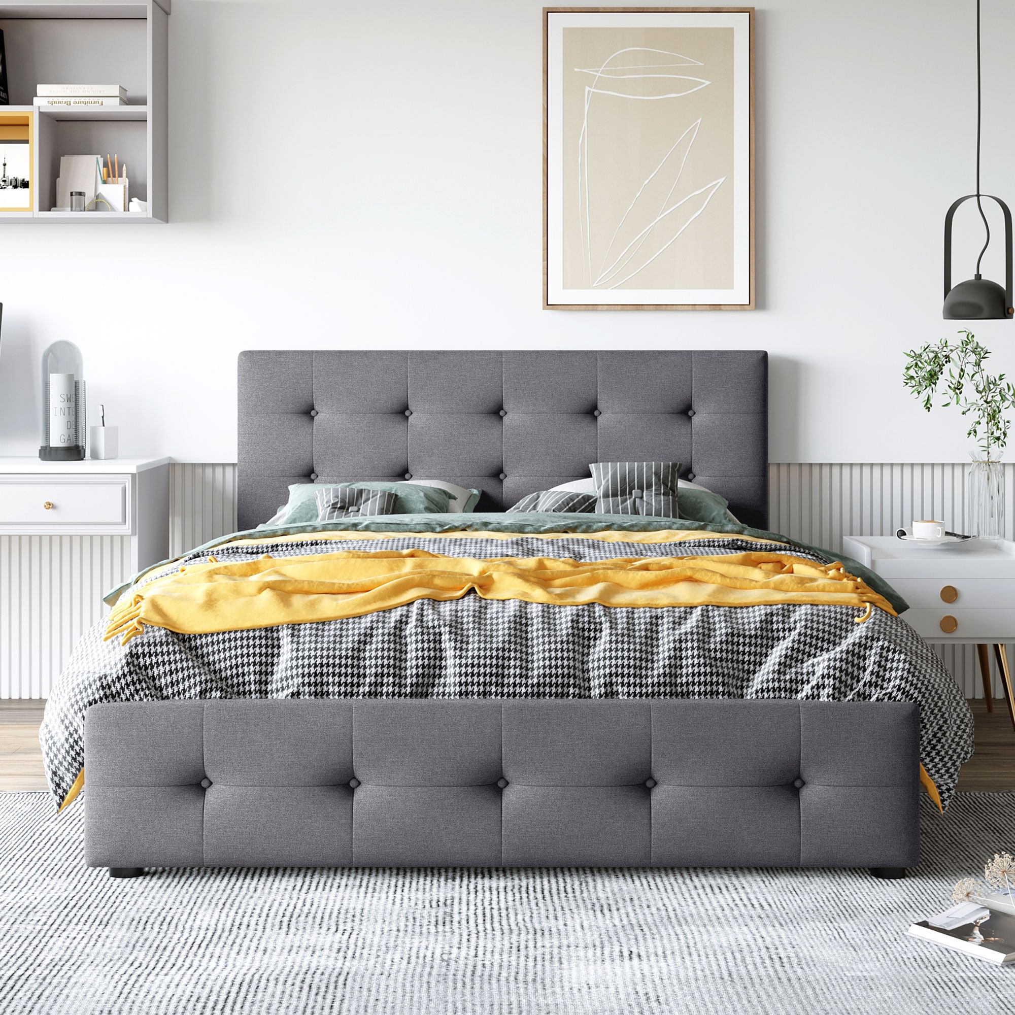 JIMSMAISON JMLFFB221DG Dark Gray Queen Wood Upholstered Bed with Storage