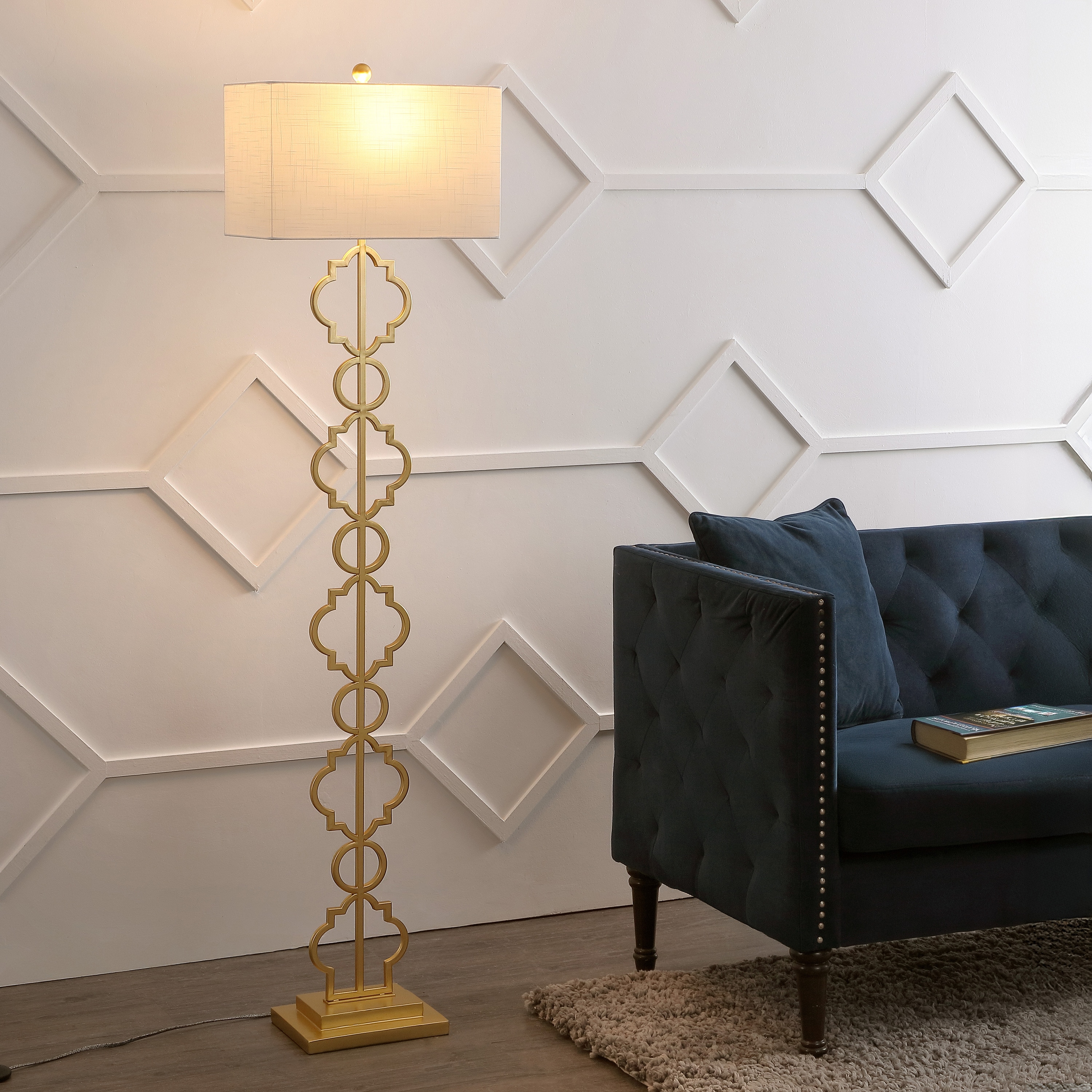 Selina 64.5" Gold Metal LED Floor Lamp with White Linen Shade